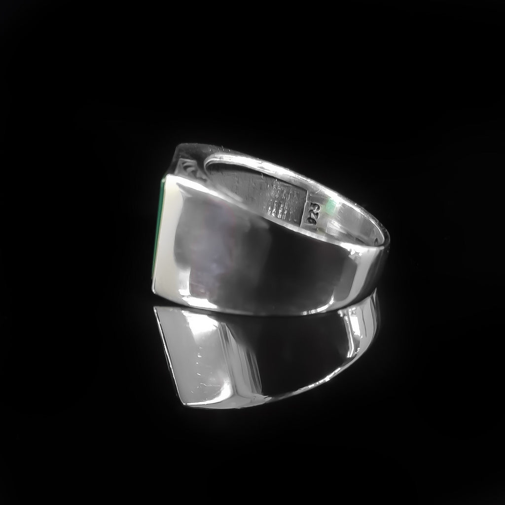 Sterling Silver Ring: Green Agate Stone - Handmade Men's Jewelry