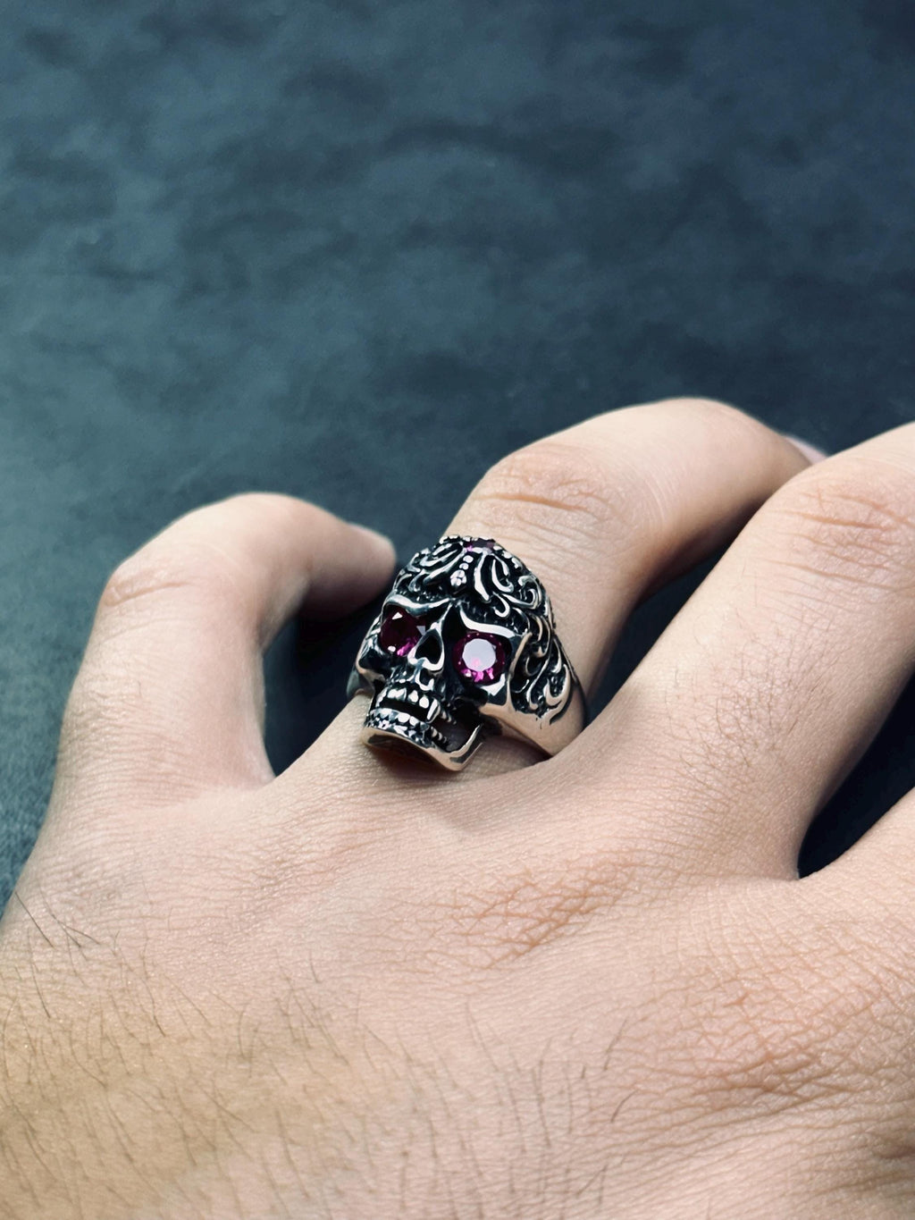 Skull Ring: Sterling Silver Goth Biker Style - Adjustable Fit