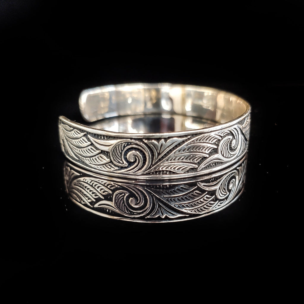 Engraved Sterling Silver Bracelet - Handmade Men's Cuff