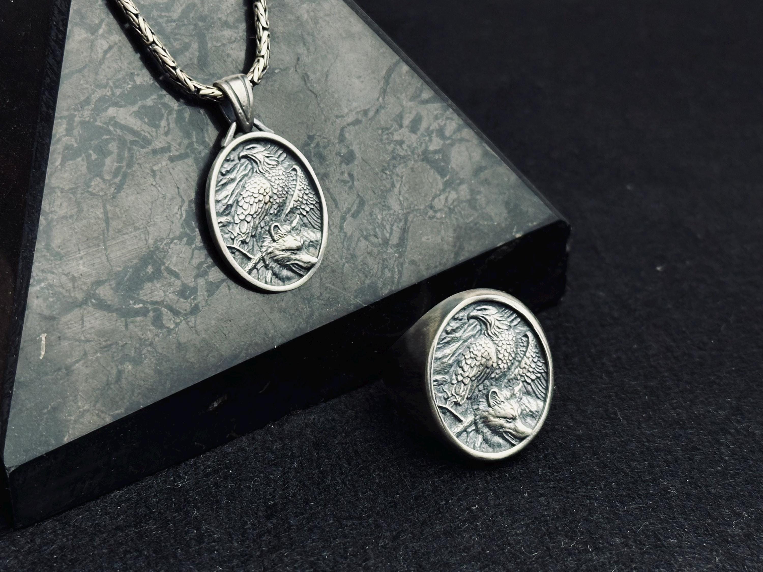Sterling Silver Eagle Necklace and Ring Set - Handmade Winged Jewelry