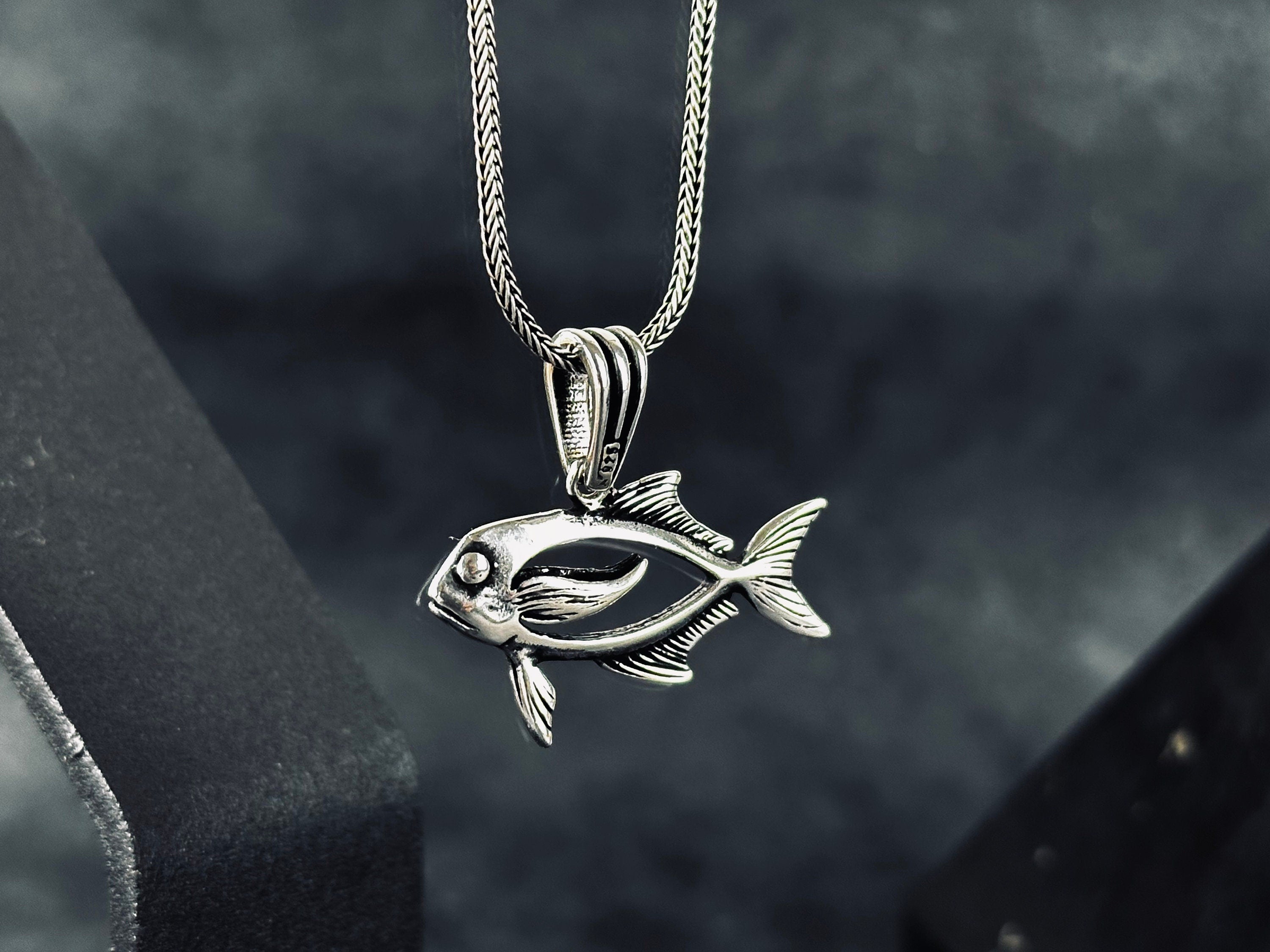 Silver Fish Pendant Necklace, Aquatic Design (Multiple Chain Sizes)