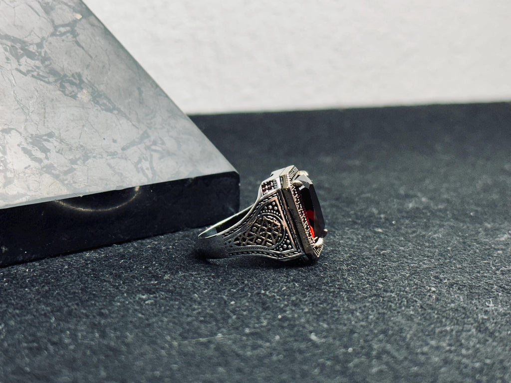 Ruby Signet Ring for Men: Handmade Sterling Silver, Bold Red Gem