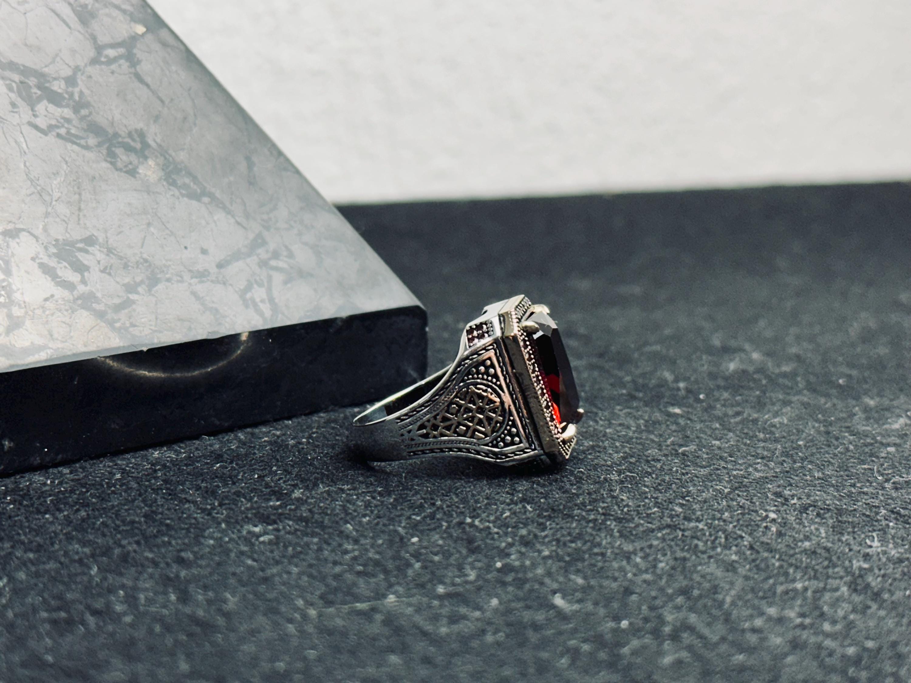 Ruby Signet Ring for Men: Handmade Sterling Silver, Bold Red Gem