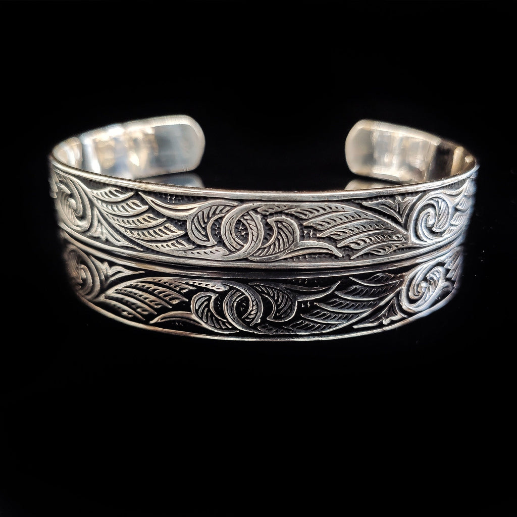 Engraved Sterling Silver Bracelet - Handmade Men's Cuff