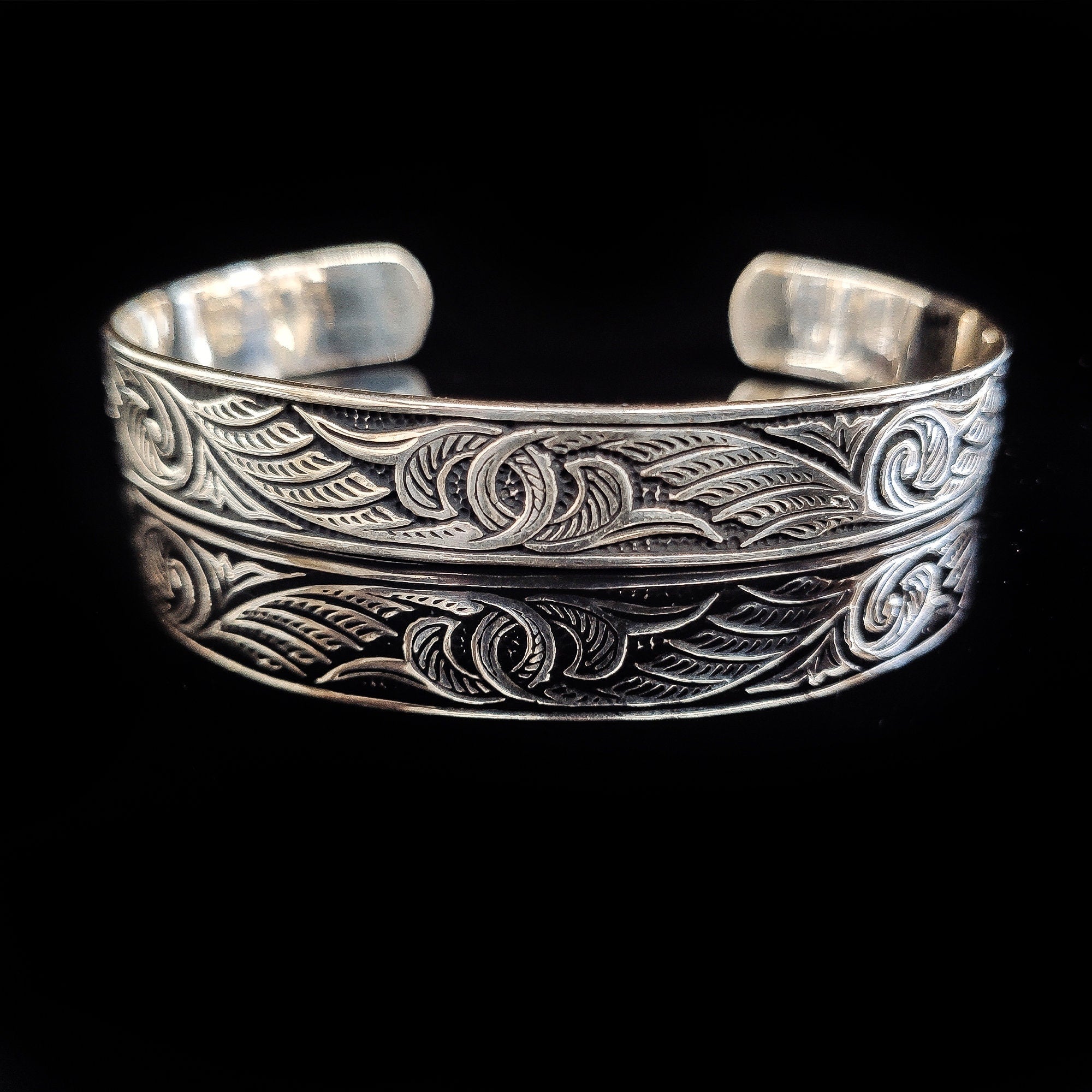 Engraved Sterling Silver Bracelet - Handmade Men's Cuff