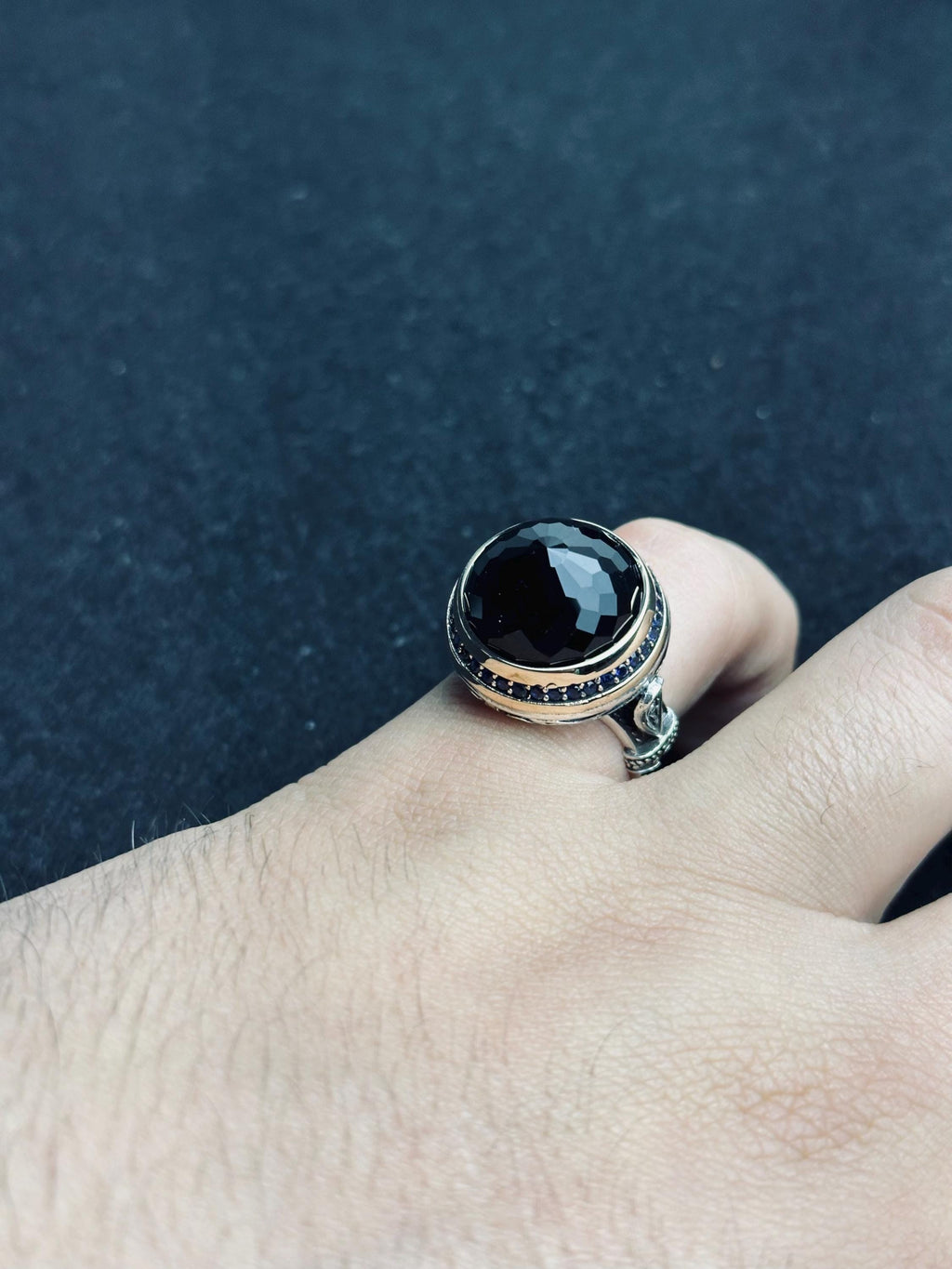 Men's Silver Ring: Minimal Black Stone Design (Handmade 925)