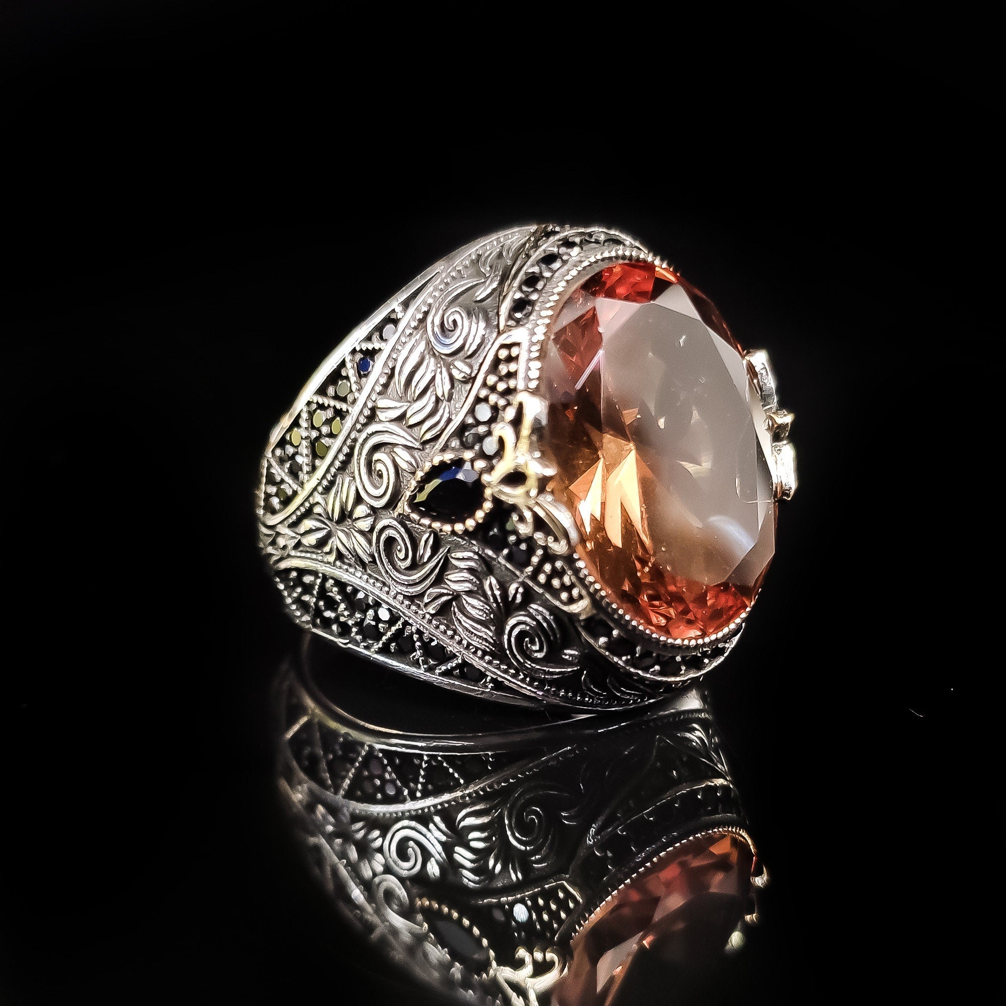 Sterling Silver Ring: Sultanite Gemstone - Handmade Abstract Design