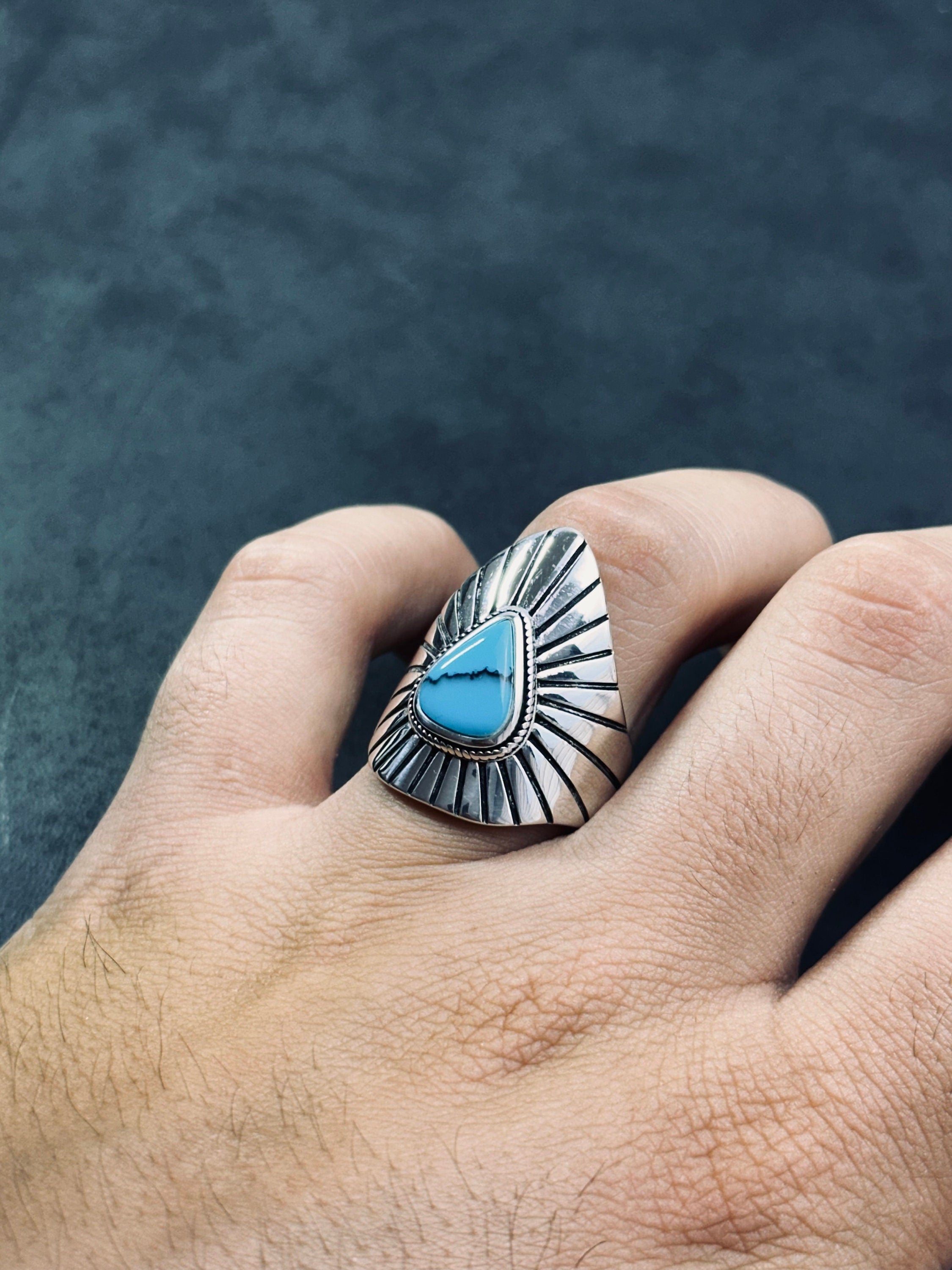 Turquoise Sterling Silver Ring: Geometric Men's Gemstone Jewelry