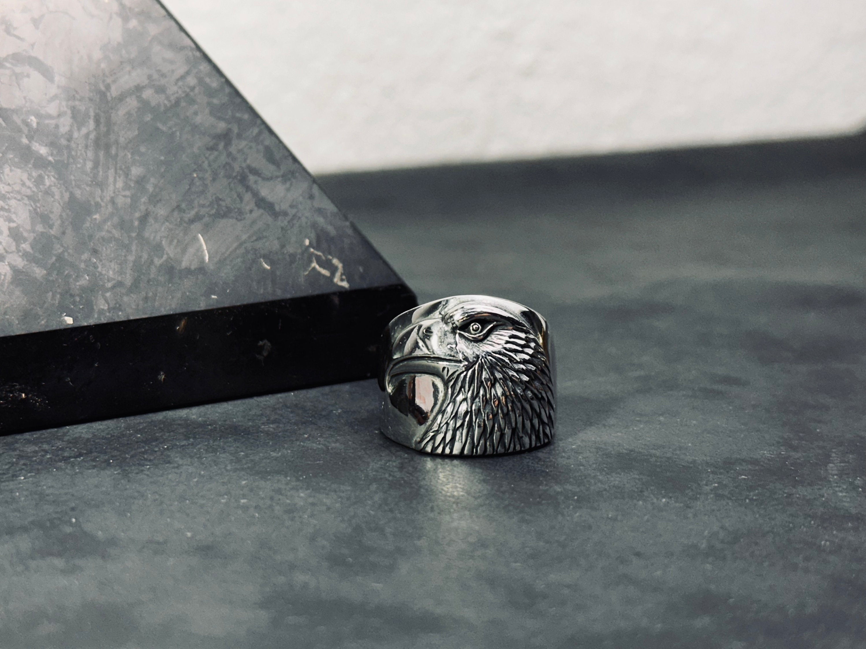 Eagle Statement Ring: Tribal Engraving (Sterling Silver Band)