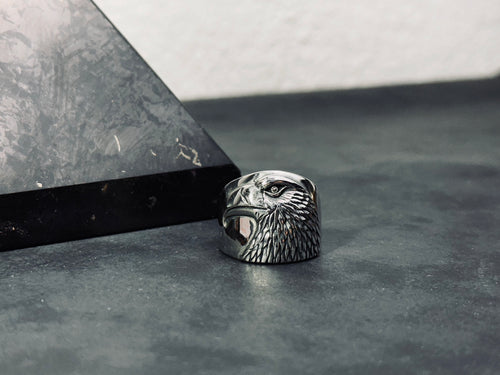 Eagle Statement Ring: Tribal Engraving (Sterling Silver Band)