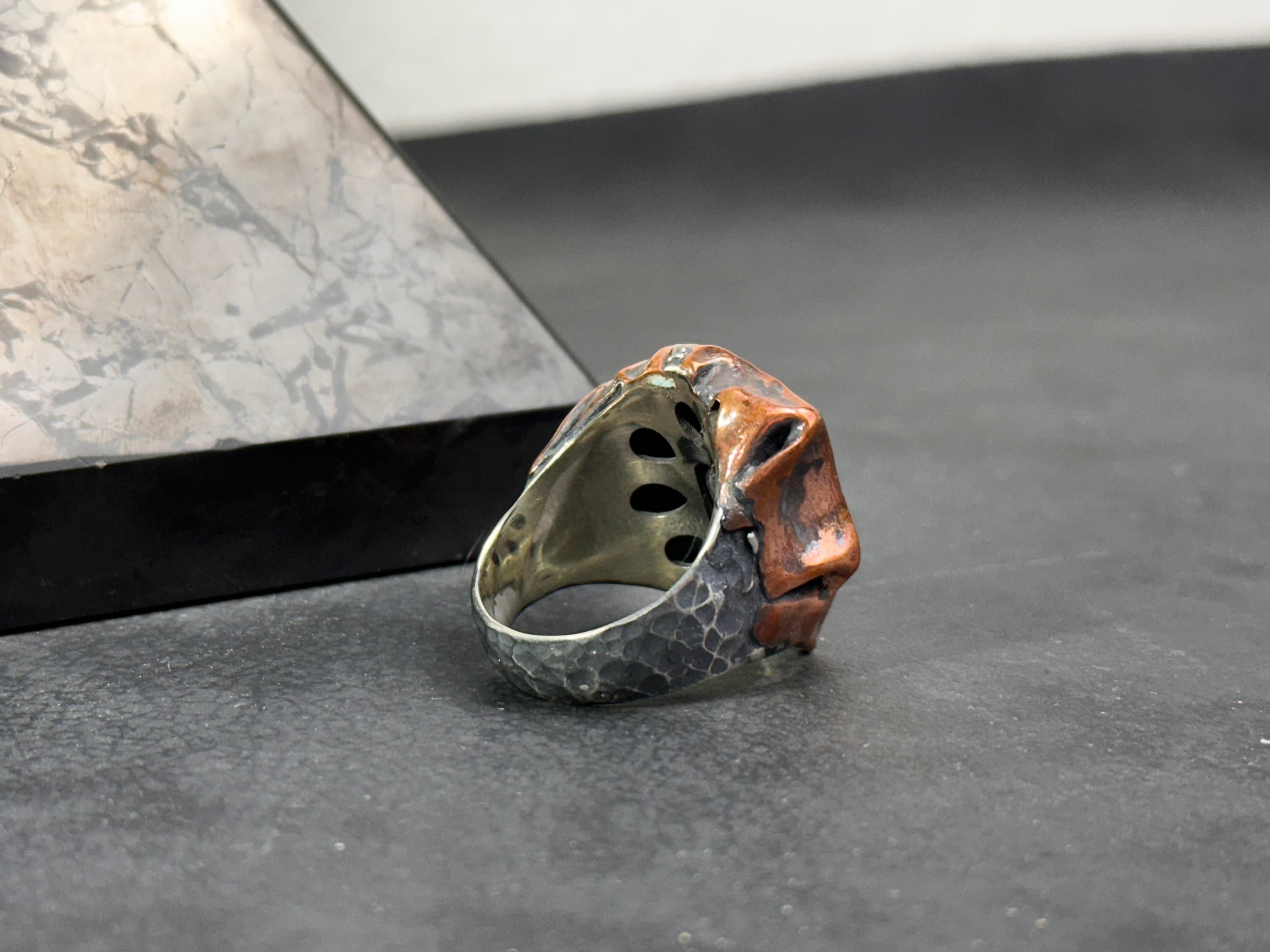 Oxidized Sterling Silver Skull Ring: Handmade Gothic Biker Jewelry