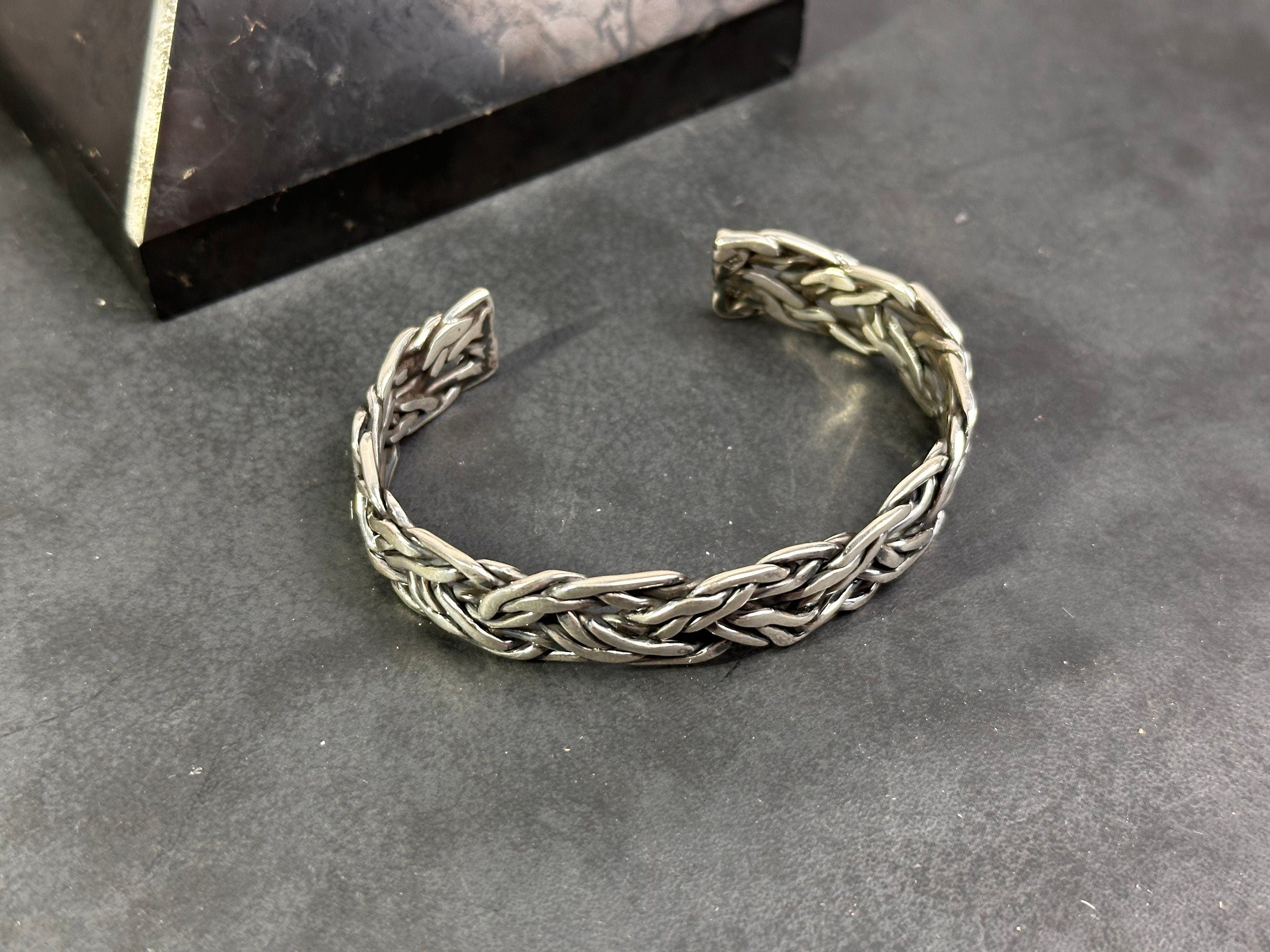 Mens Chunky Silver Bangle, Bold Handmade Bracelet (Sterling Cuff)