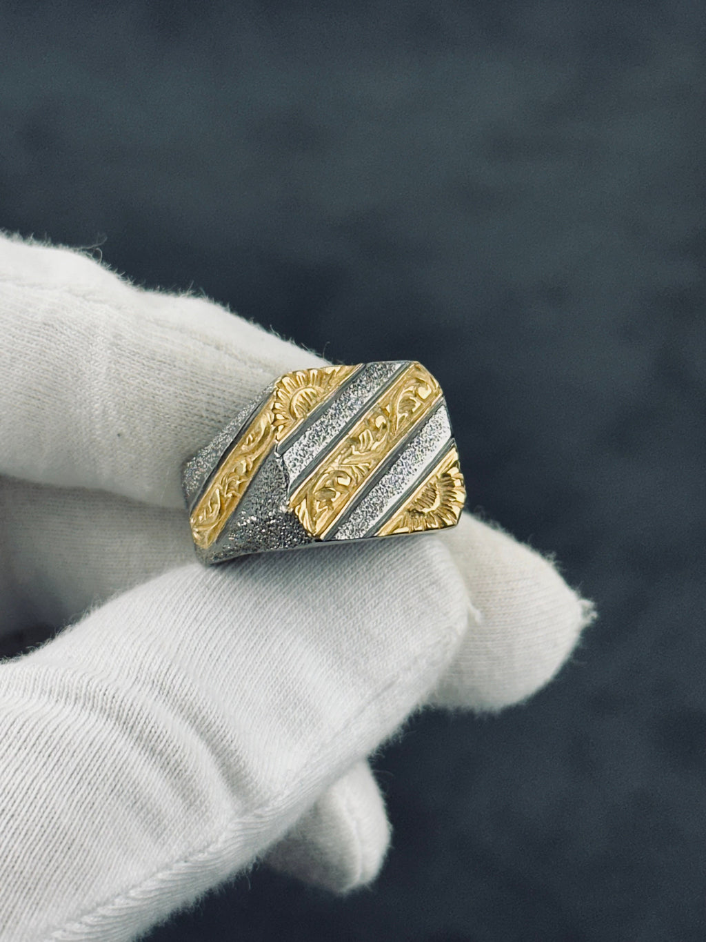 Statement Sterling Silver Ring: Rhodium Engraved Design (Men's Sizes)