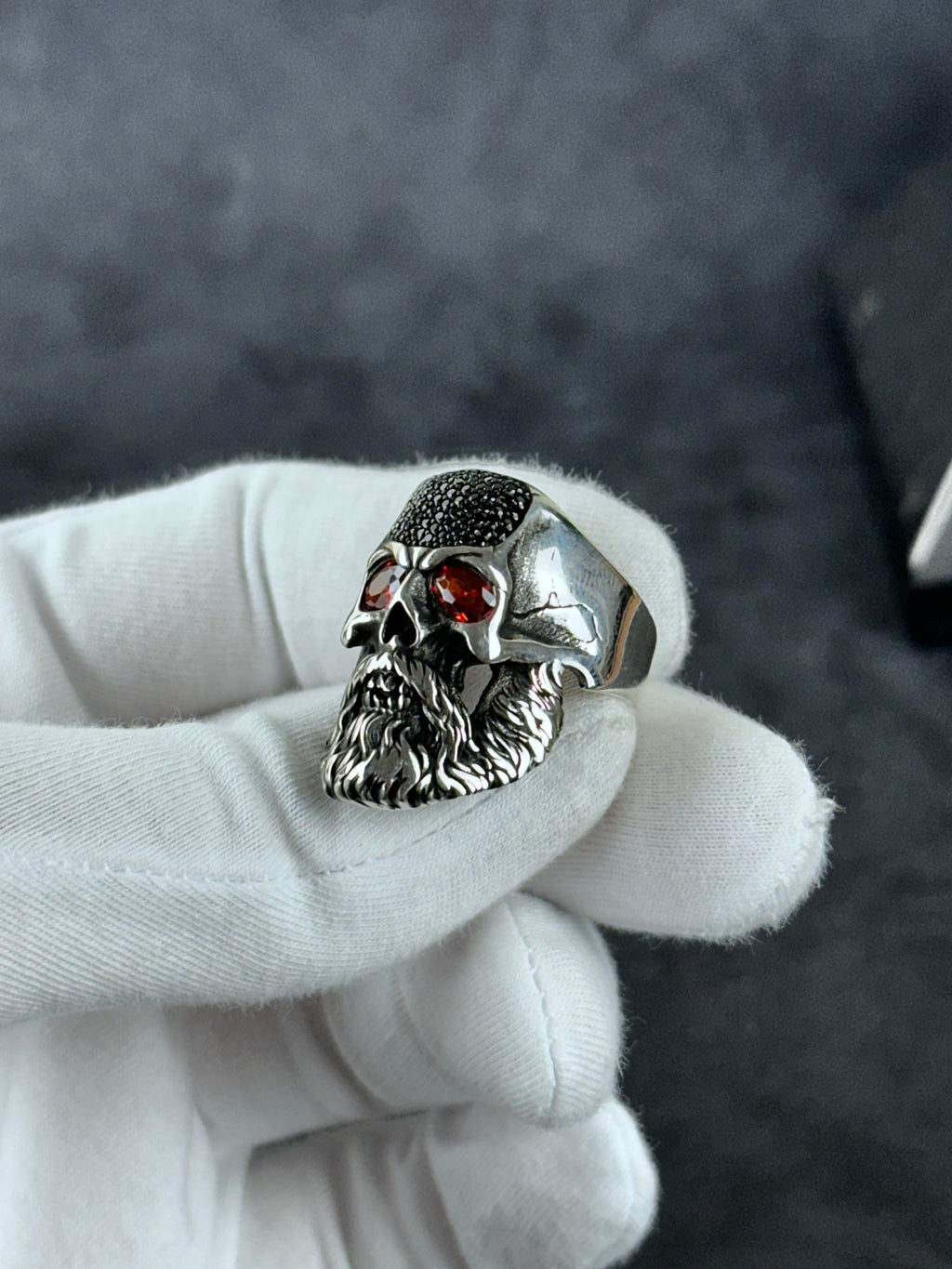 Sterling Silver Skull Ring - Gothic Design with Zircon Eyes
