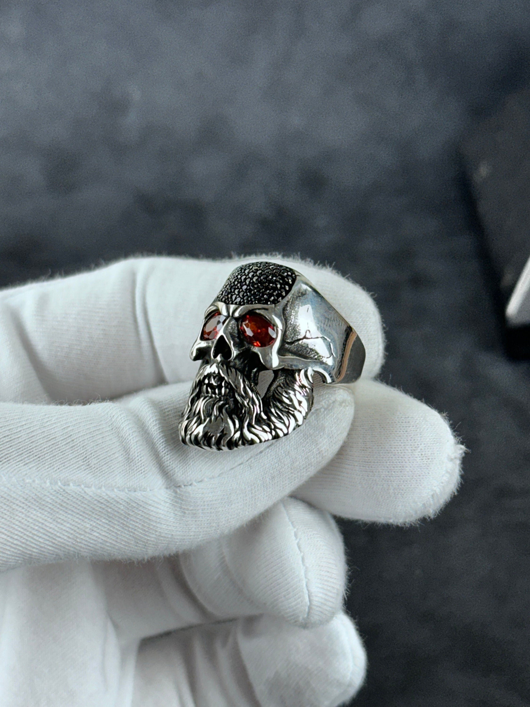 Sterling Silver Skull Ring - Gothic Design with Zircon Eyes