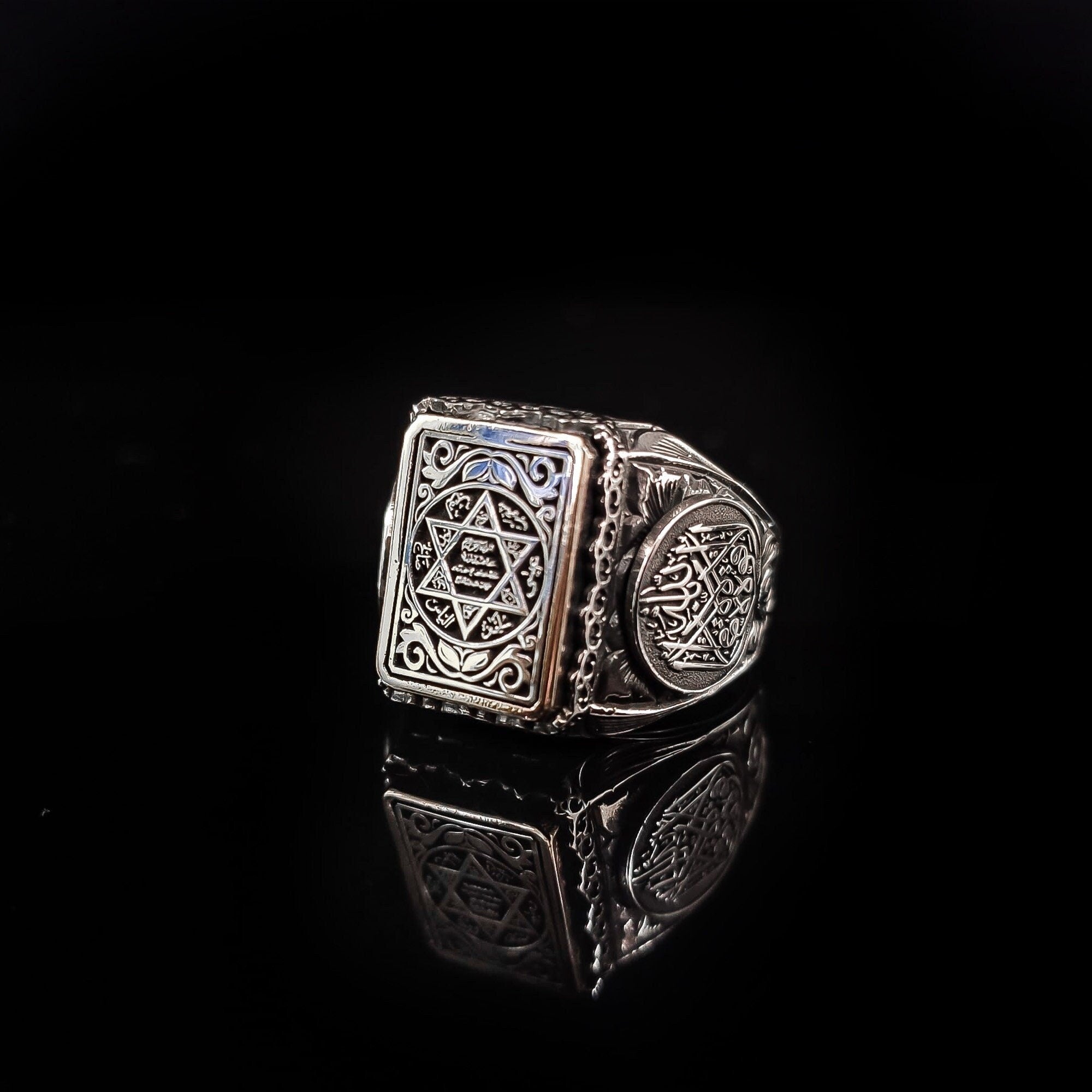 Islamic Sterling Silver Ring, Seal of Solomon Design (Men's Size)