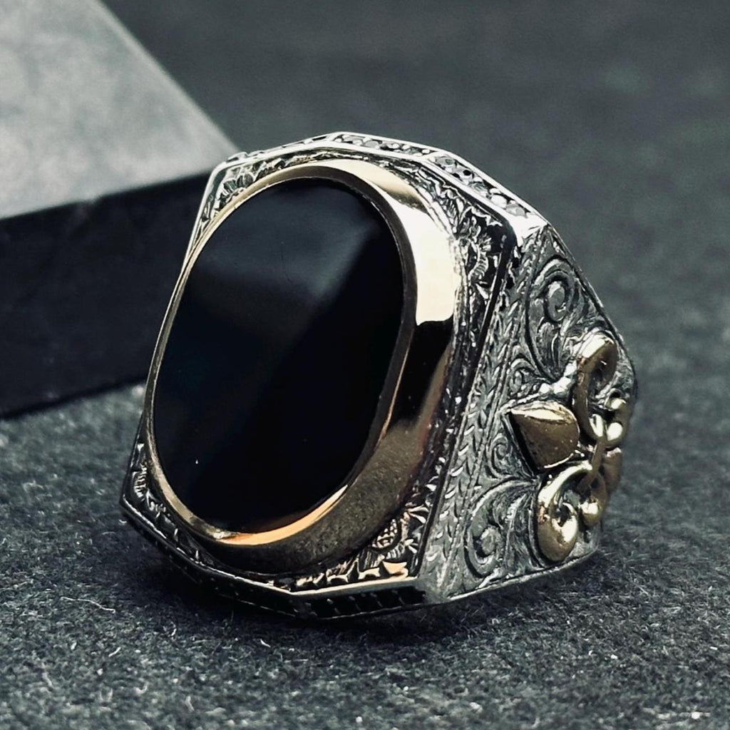 Black Onyx Statement Ring - Sterling Silver, Oval, Handmade