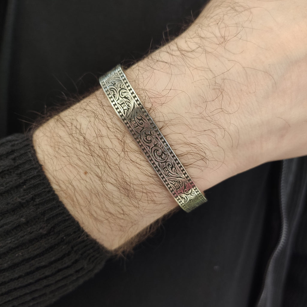 Custom Engraved Silver Bracelet: Handmade Sterling Cuff for Men