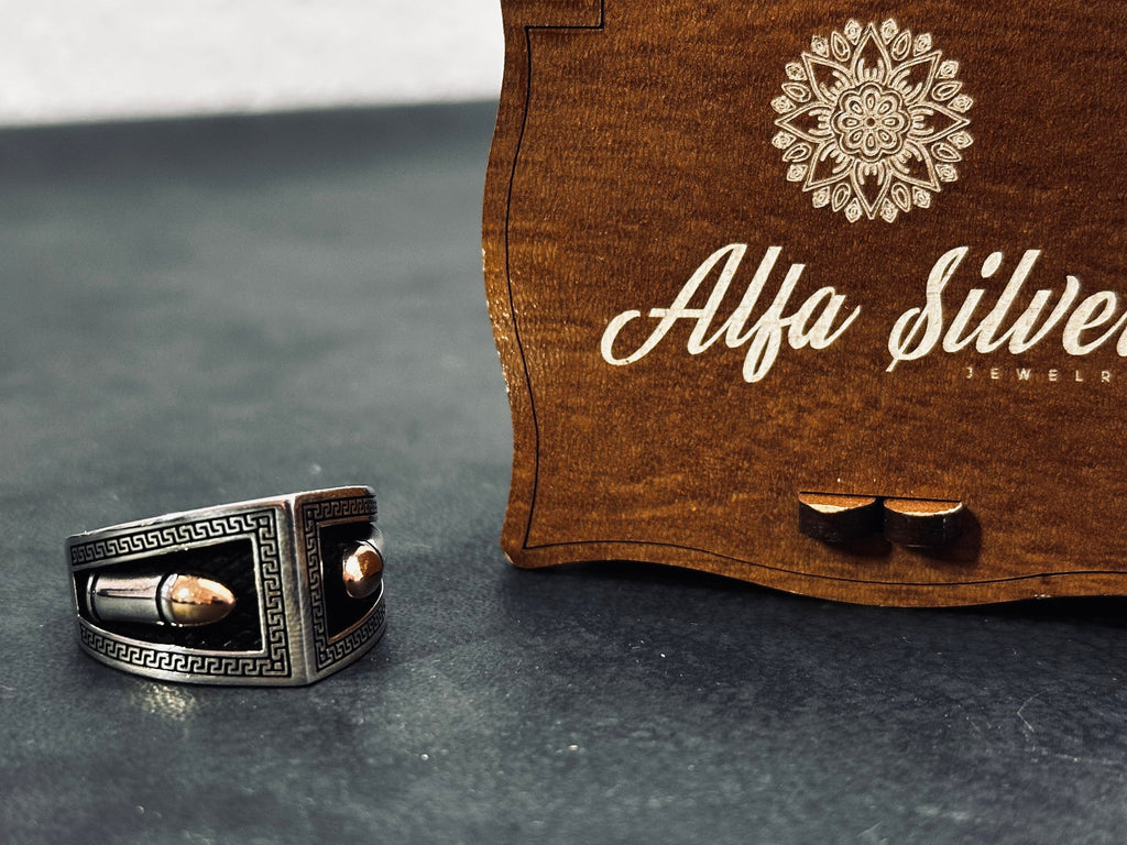Greek Sterling Silver Bullet Ring (Handmade, Men's Size)