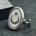 Moon and Star Men's Ring - Bold Oval Sterling Silver Band
