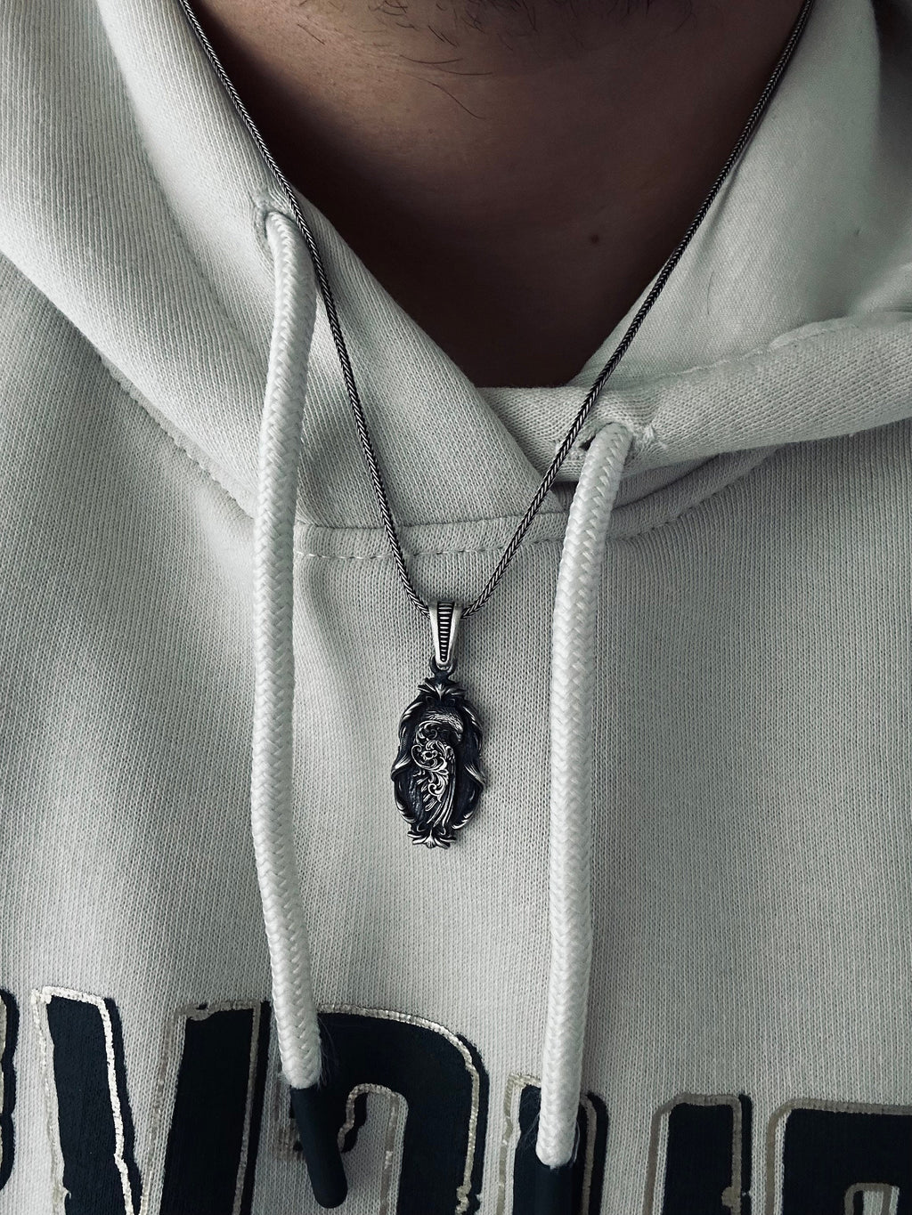 Nature Lover Silver Necklace, Eagle Embroidered Pendant (Adjustable Chain)
