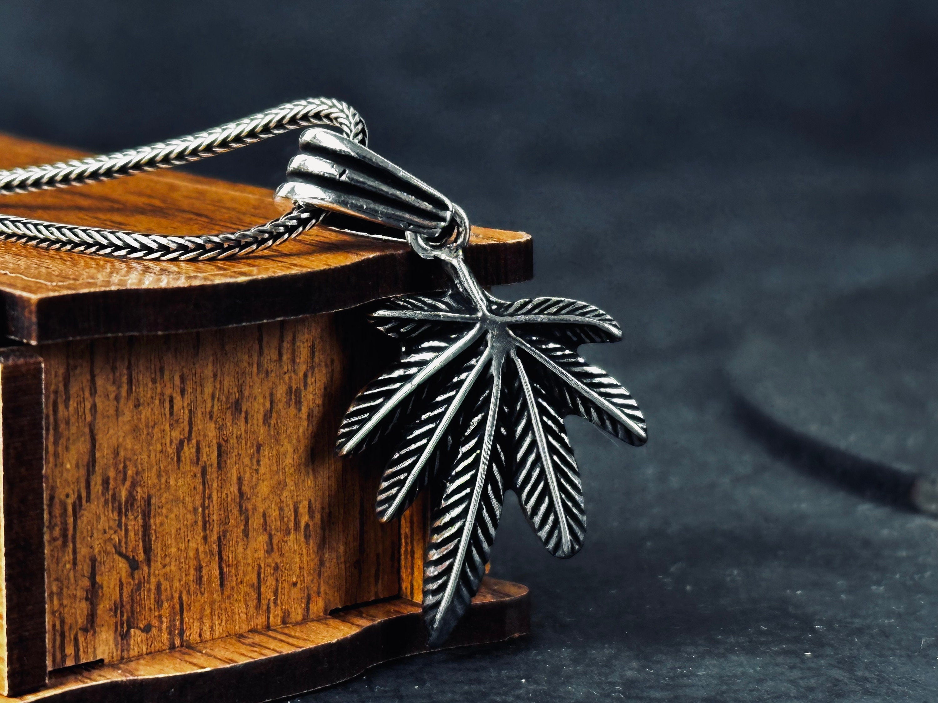 Weed Leaf Pendant Necklace: Silver Cannabis Jewelry (Handmade)