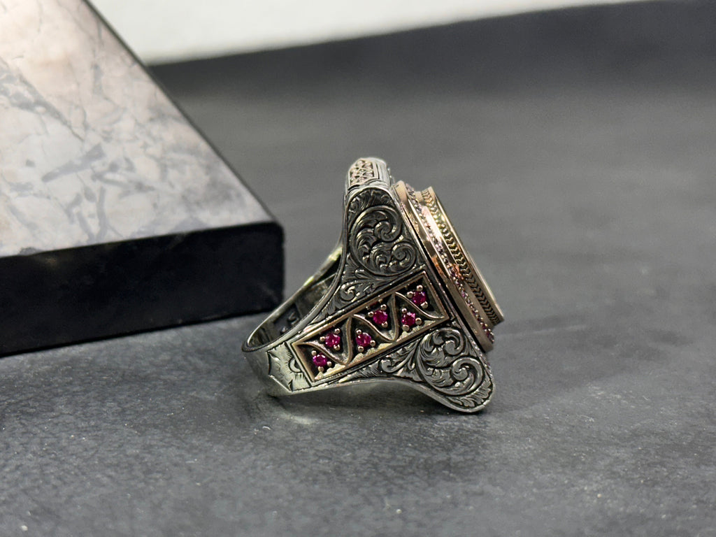 Elif Vav Ring: Sterling Silver Arabic Calligraphy, Oversized