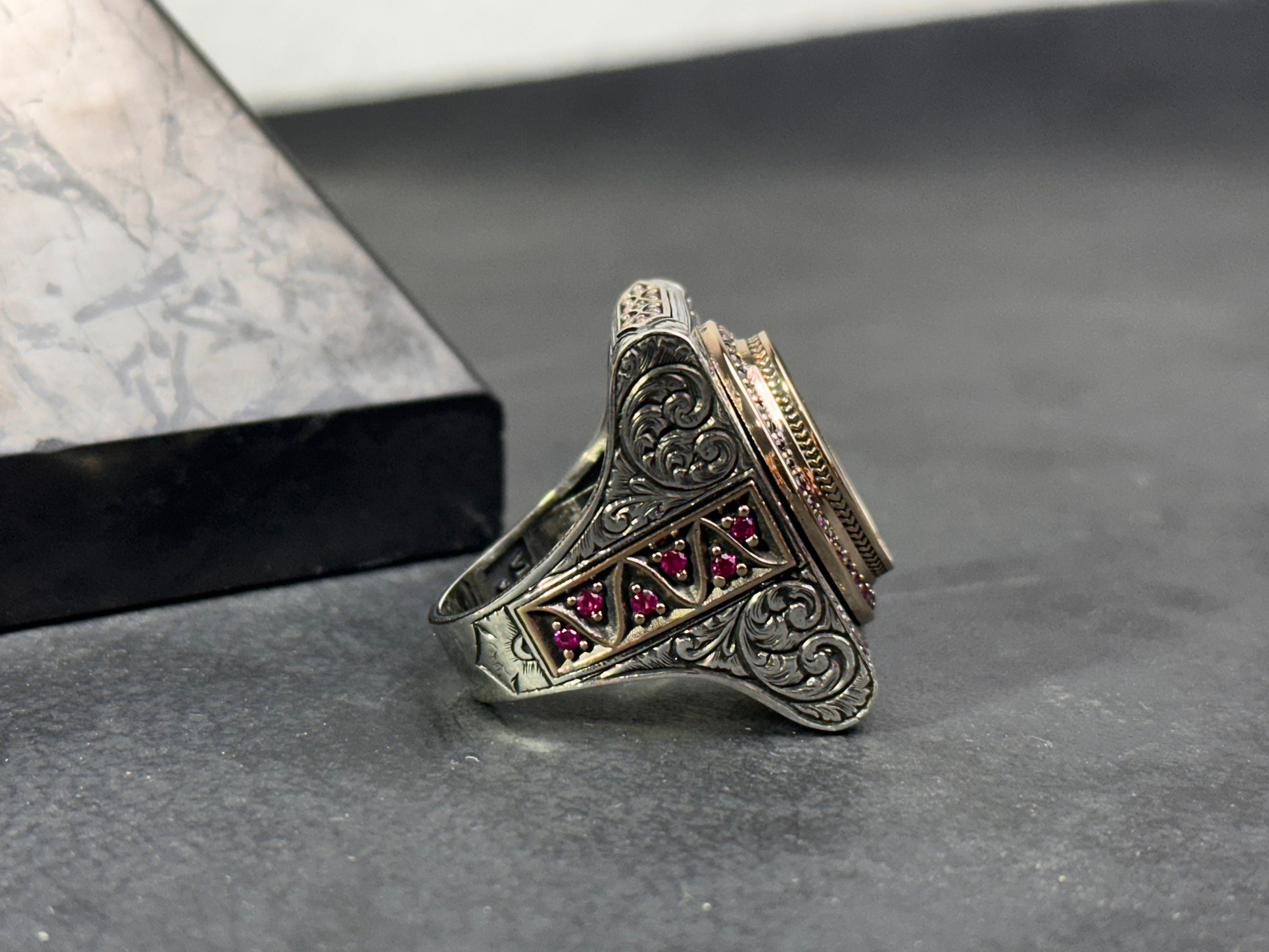 Elif Vav Ring: Sterling Silver Arabic Calligraphy, Oversized