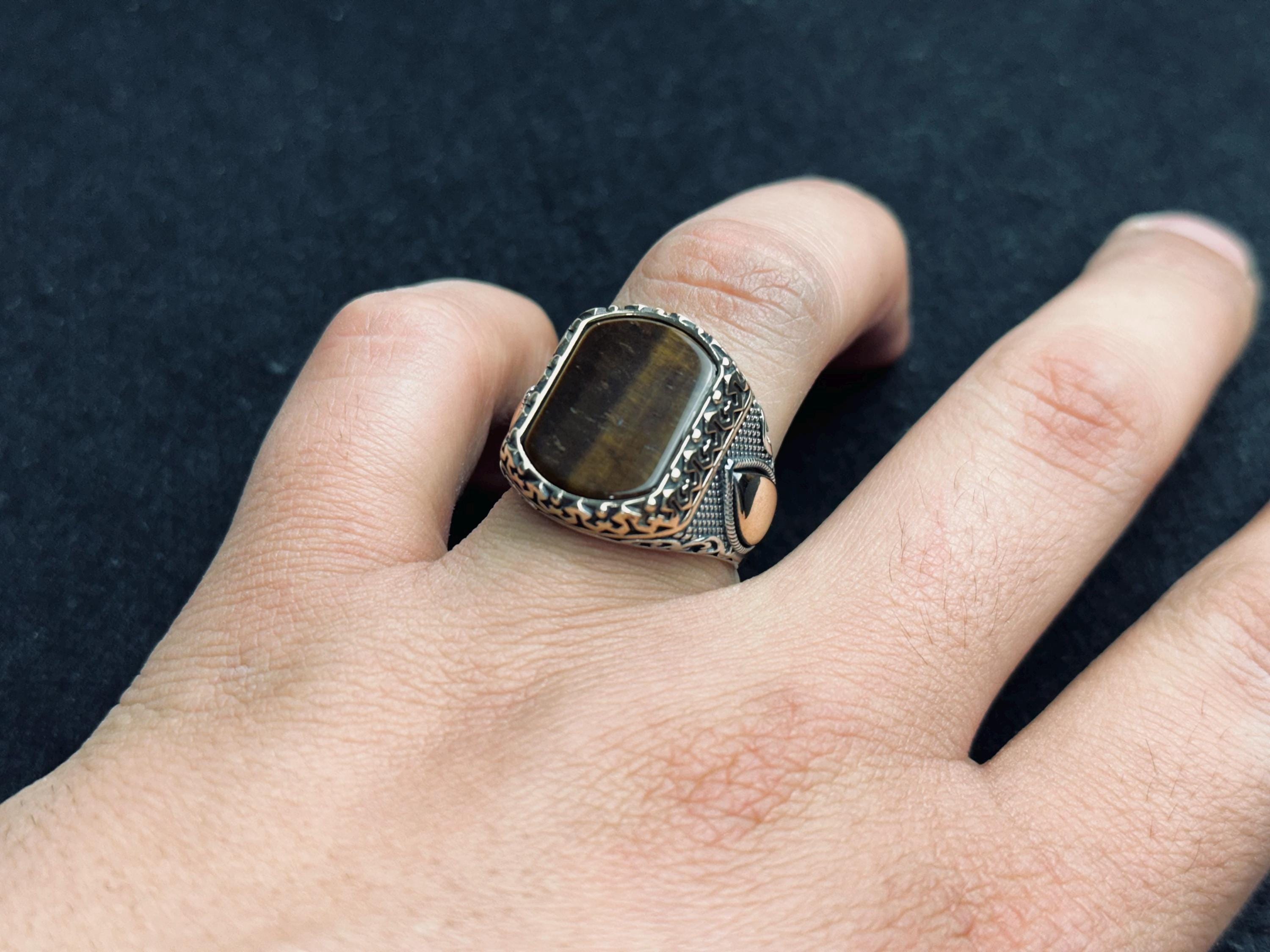 Turkish Sterling Silver Ring, Tiger's Eye Gemstone (Men's Ottoman Style)