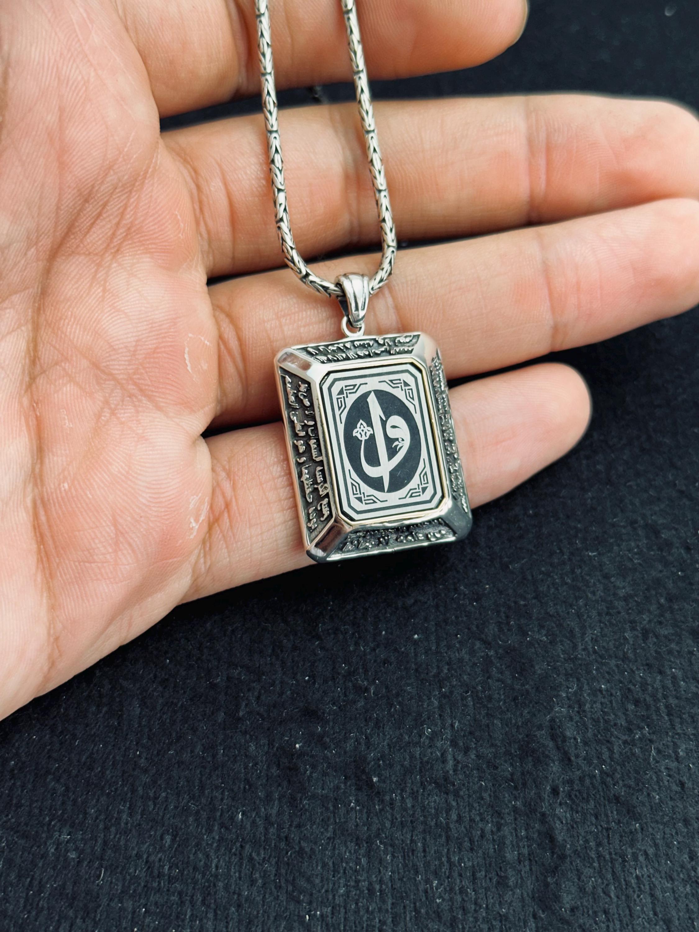 Elif Vav Silver Pendant, Arabic Calligraphy (Handmade Necklace)