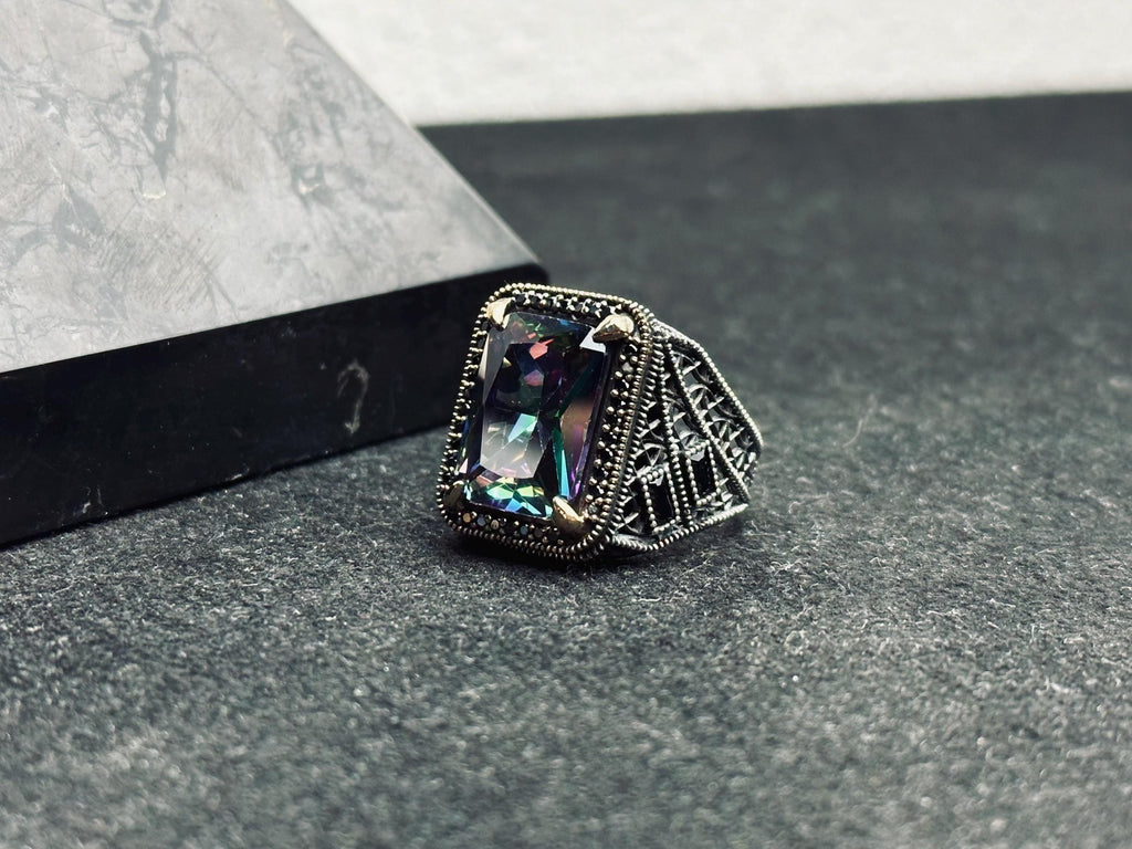 Men's Topaz Ring: Turkish Silver - Mystic Gemstone Statement