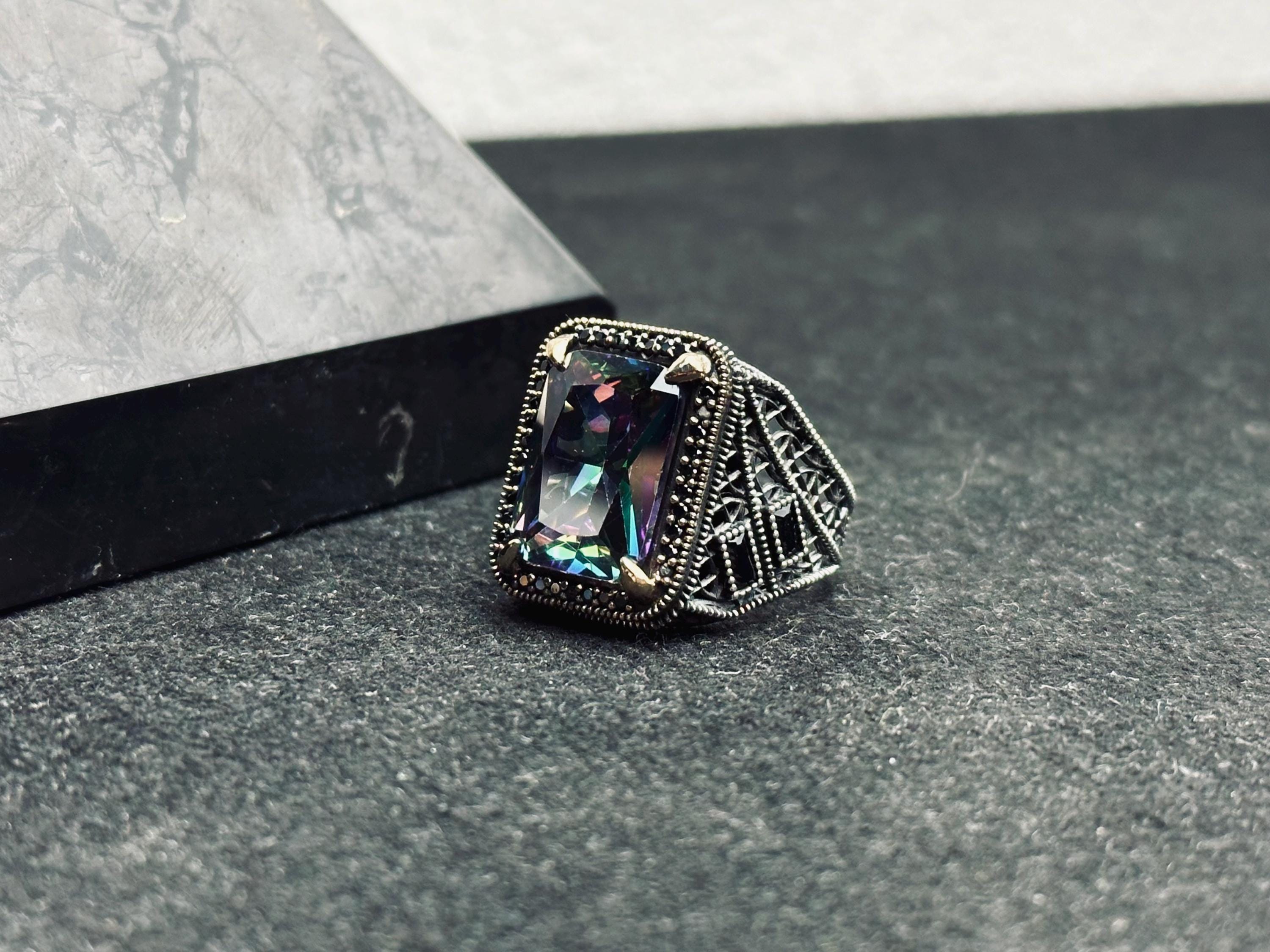 Men's Topaz Ring: Turkish Silver - Mystic Gemstone Statement