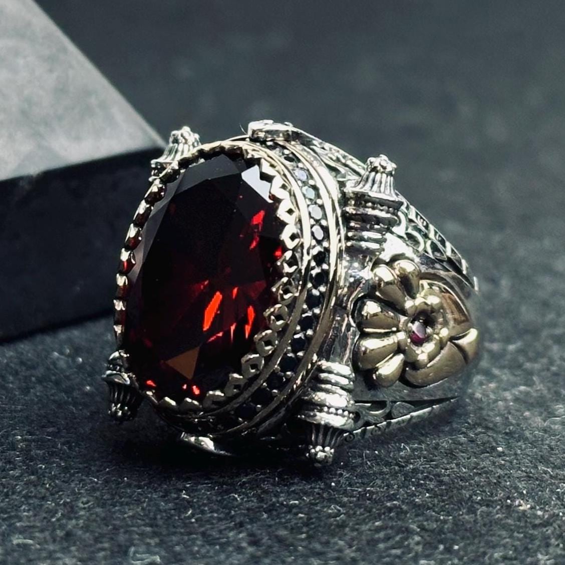 Men's Ruby Ring: Handmade Sterling Silver - Oval Statement Style