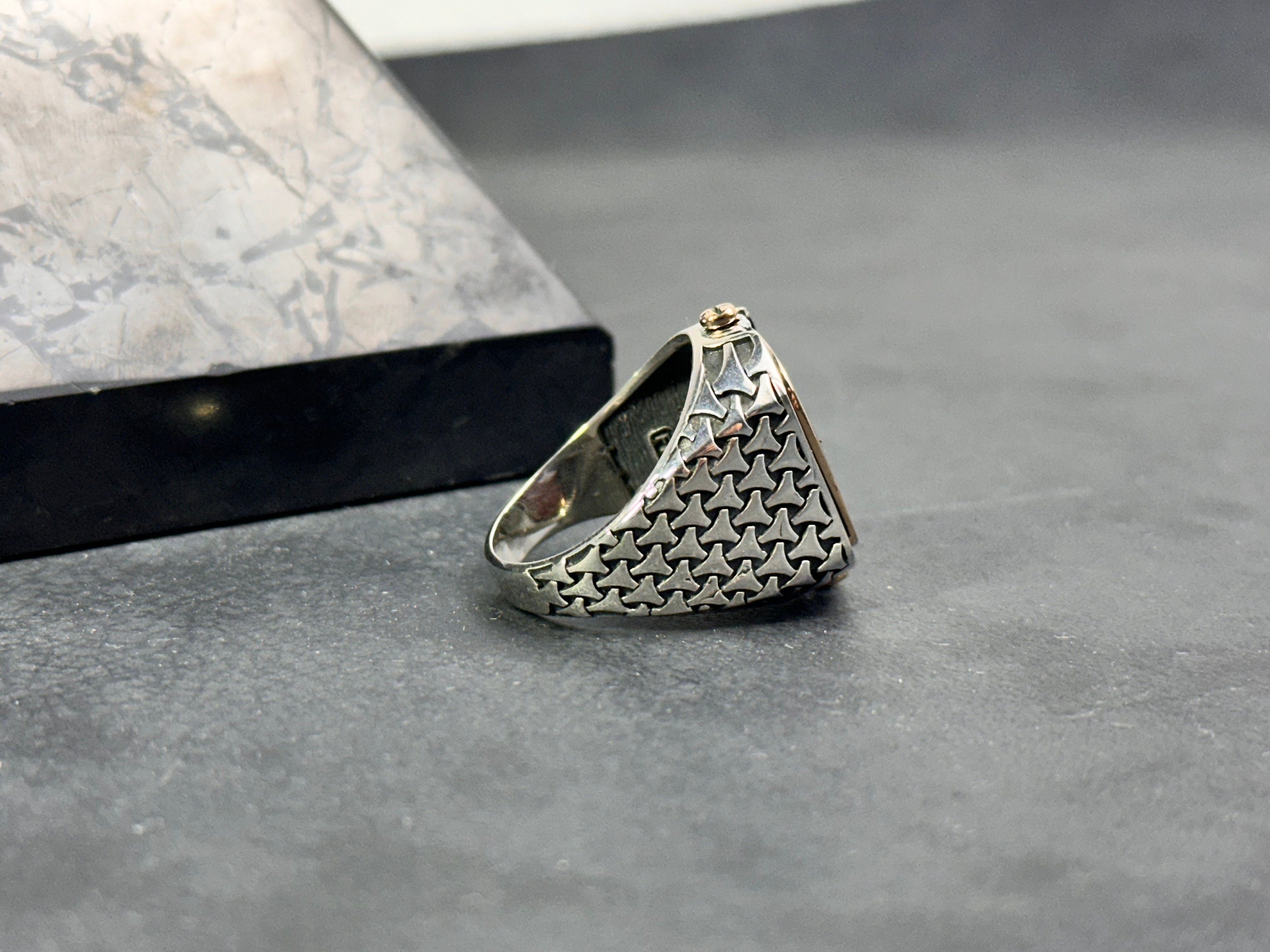 Double Sided Solomon Signet Ring: Red Agate, Sterling Silver