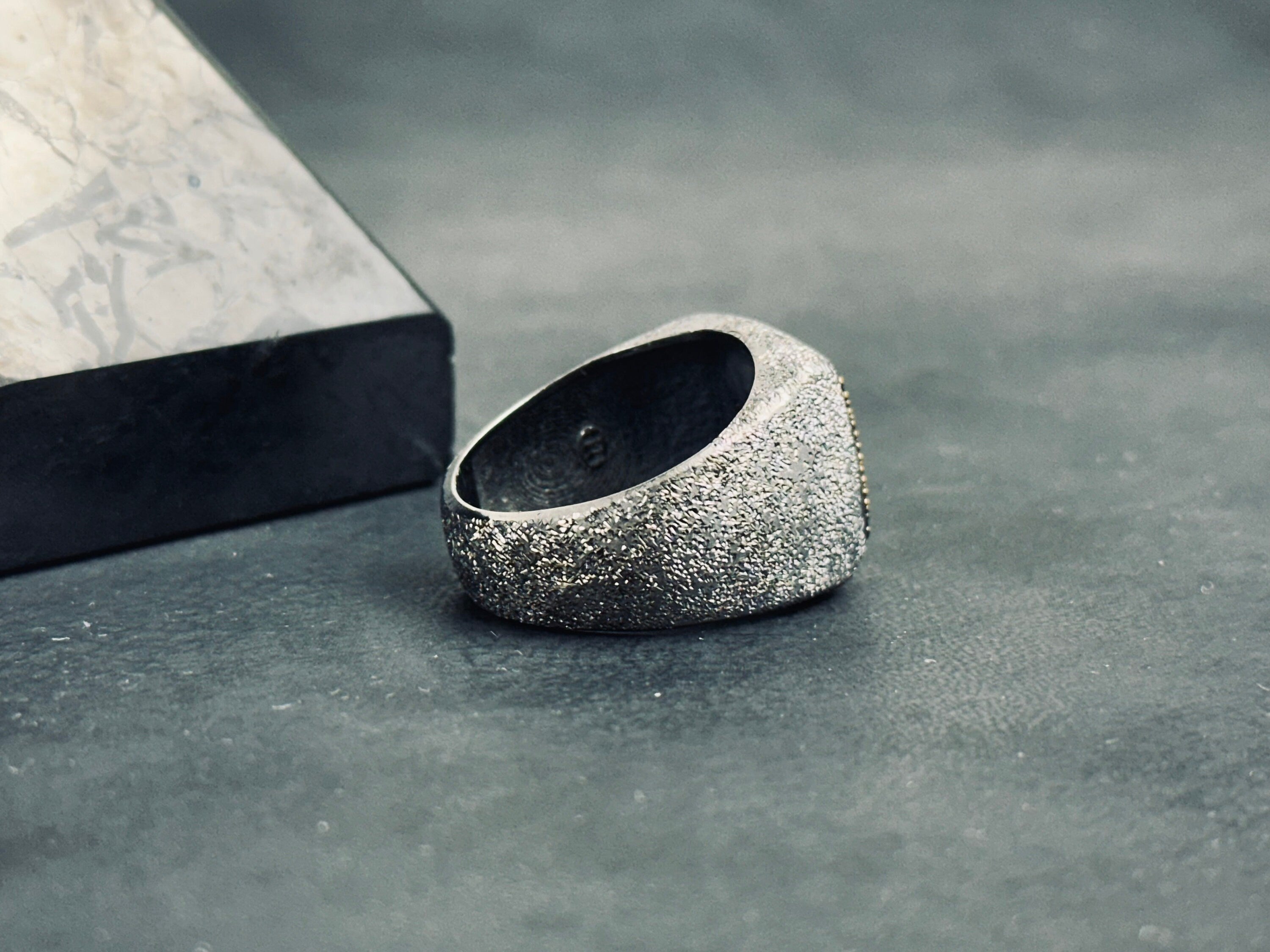 Engraved Zircon Dot Ring: Sterling Silver with Rhodium Finish