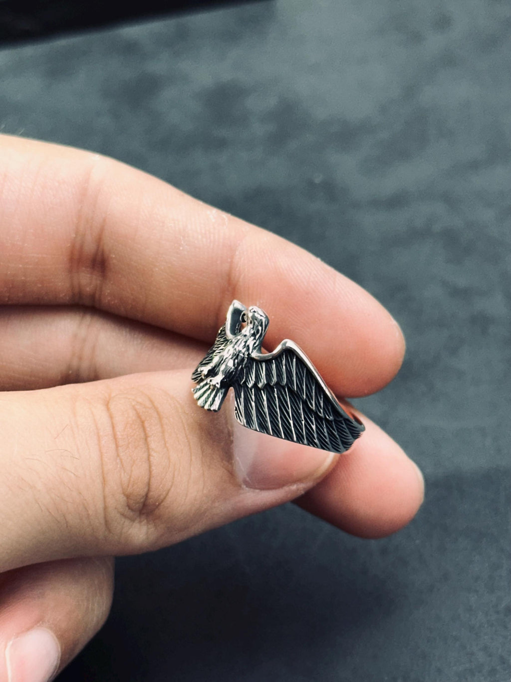 Eagle Sterling Silver Ring: Nordic Style (Handmade Oxidized Band)