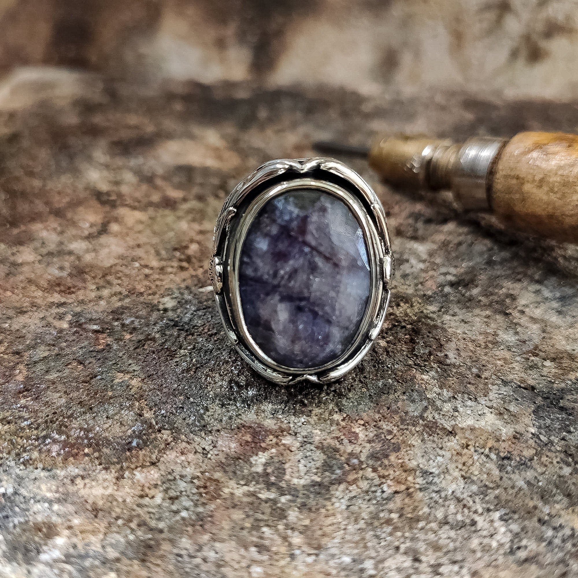 Sapphire Men's Ring, Oval Root Stone (925 Sterling Silver)