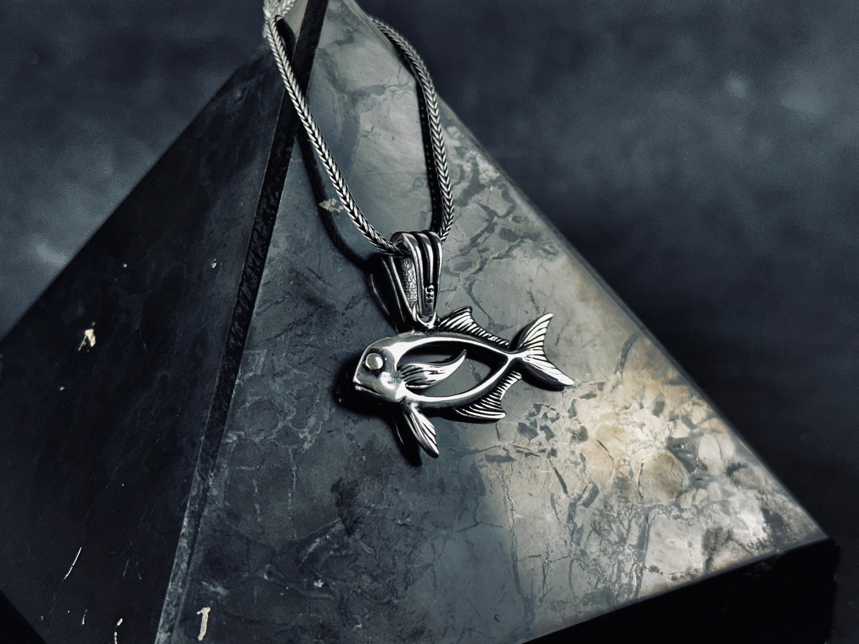Silver Fish Pendant Necklace, Aquatic Design (Multiple Chain Sizes)