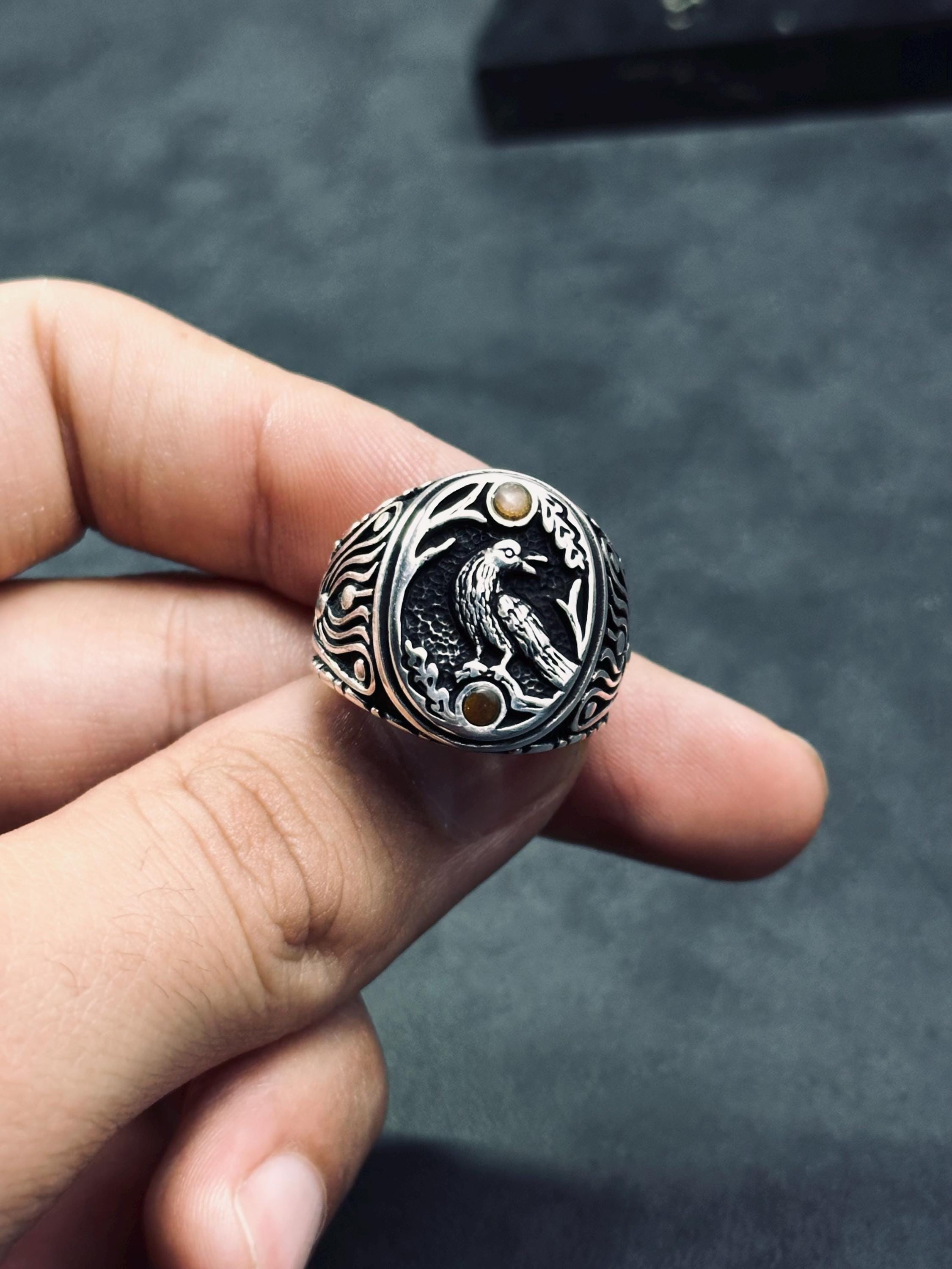 Raven Ring: Sterling Silver Engraved Animal Jewelry (Size Options)