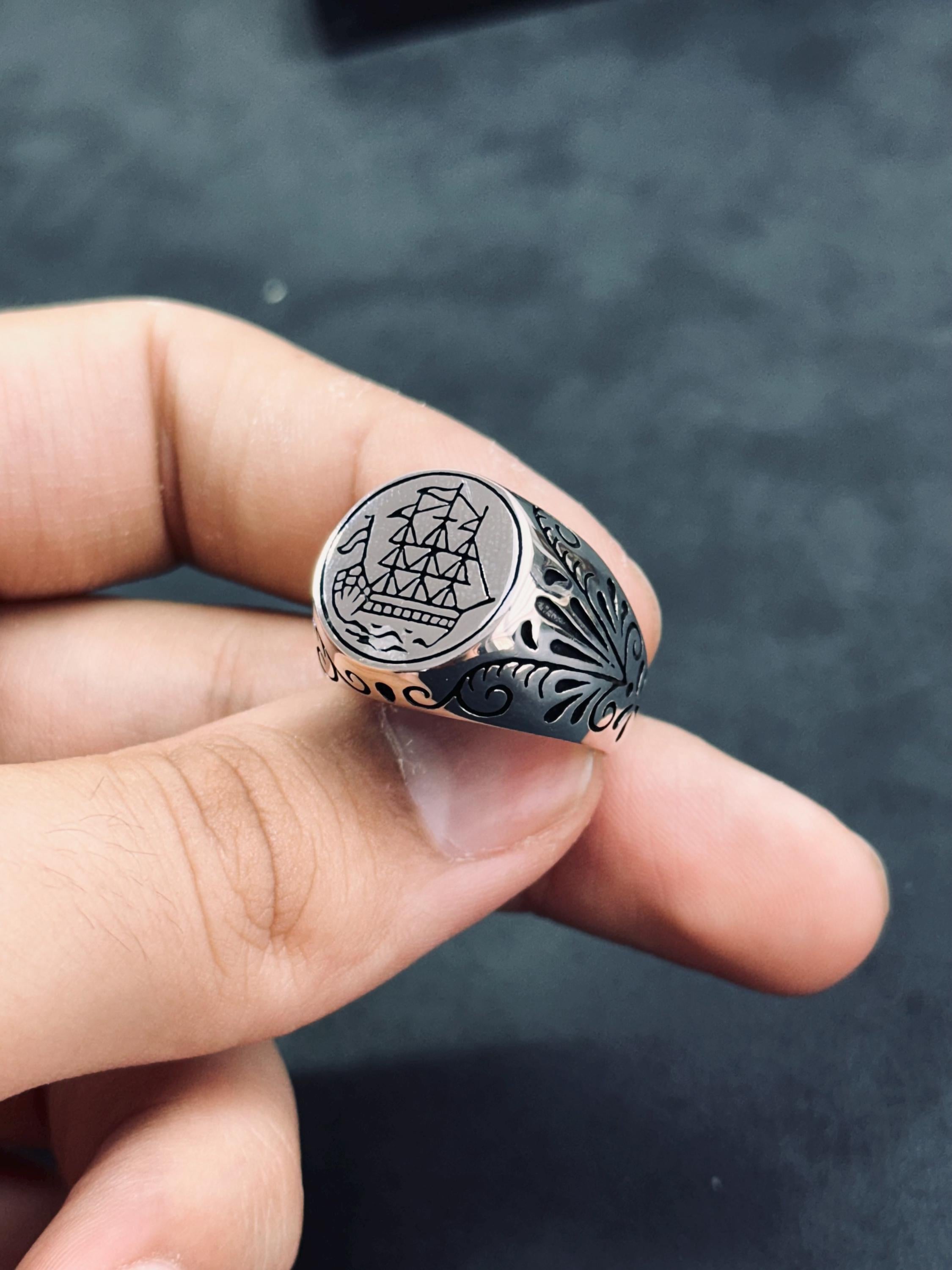 Sterling Silver Ship Ring: Nautical Jewelry (Handmade, Gift Box Included)