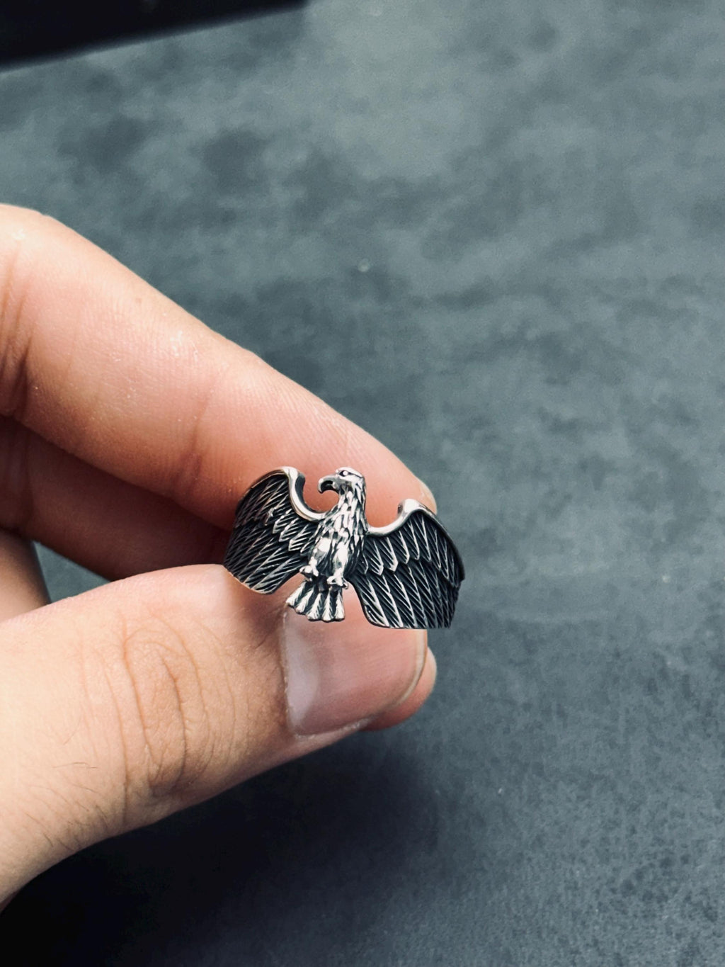 Eagle Sterling Silver Ring: Nordic Style (Handmade Oxidized Band)