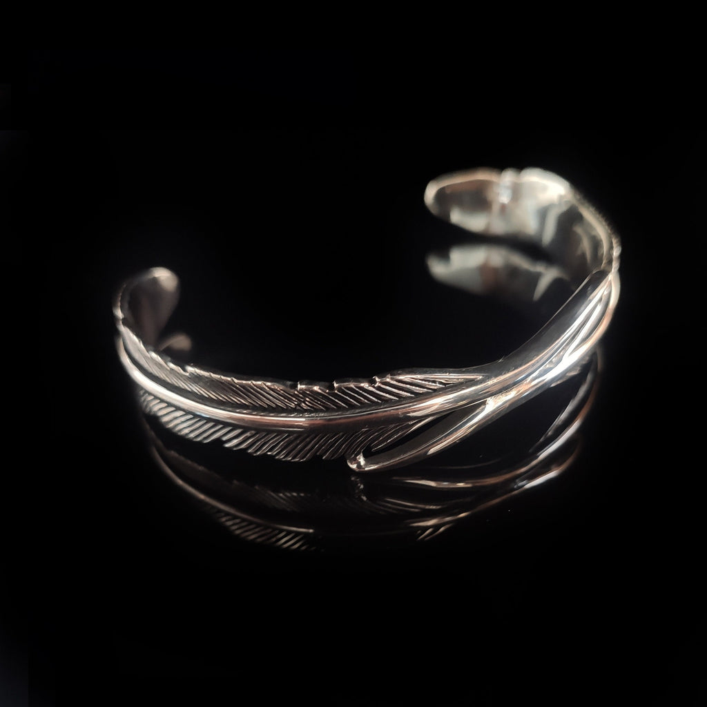 Sterling Silver Feather Cuff Bracelet (Handmade, Adjustable)
