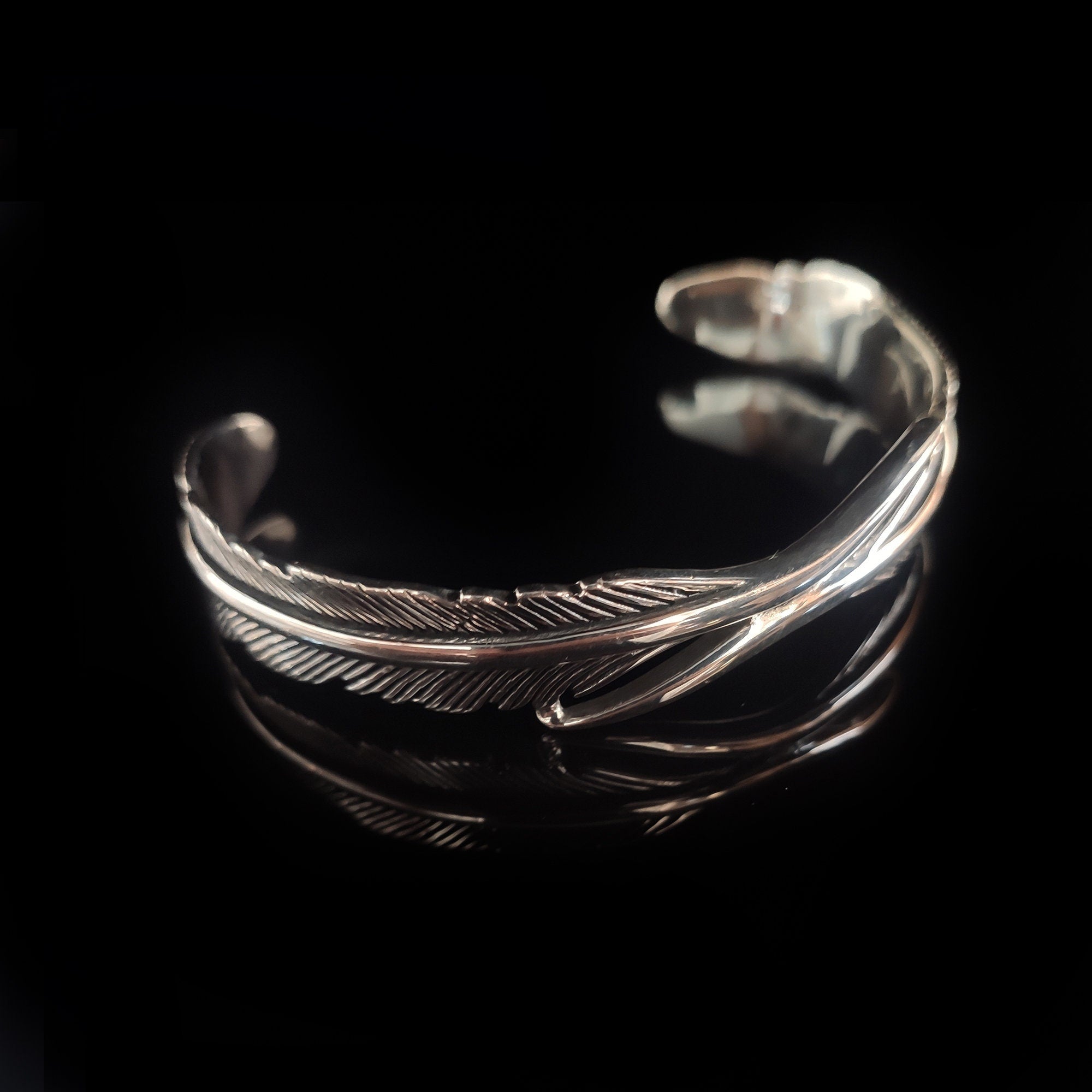 Sterling Silver Feather Cuff Bracelet (Handmade, Adjustable)