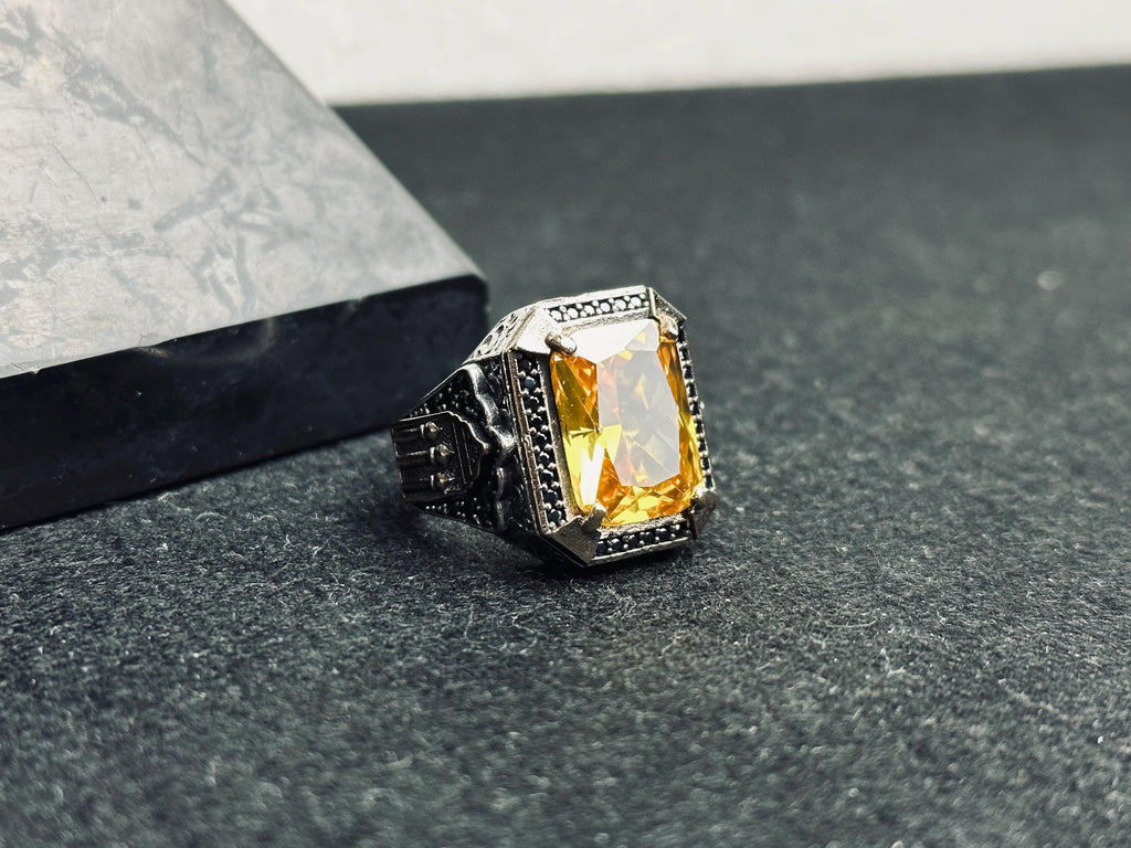 Turkish Handmade Citrine Ring, Square Stone (Sterling Silver)