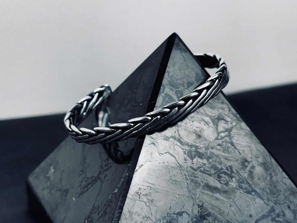 Men's Sterling Silver Cuff Bracelet, Engraved Oxidized (Handmade)
