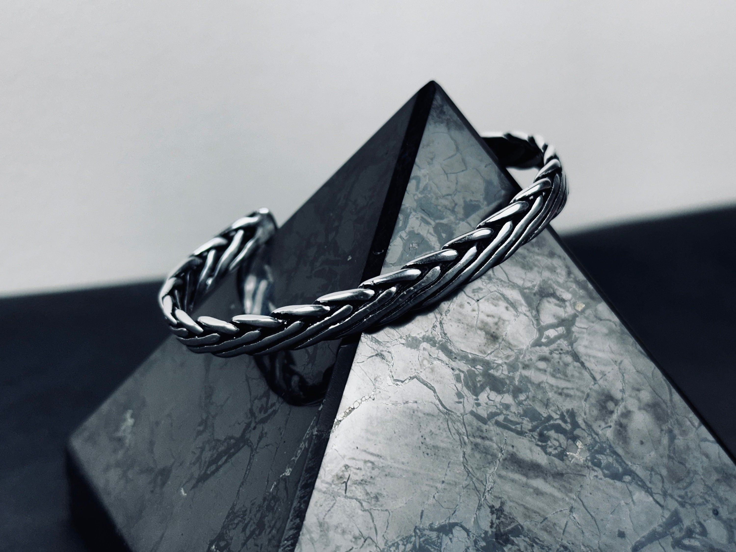 Men's Sterling Silver Cuff Bracelet, Engraved Oxidized (Handmade)