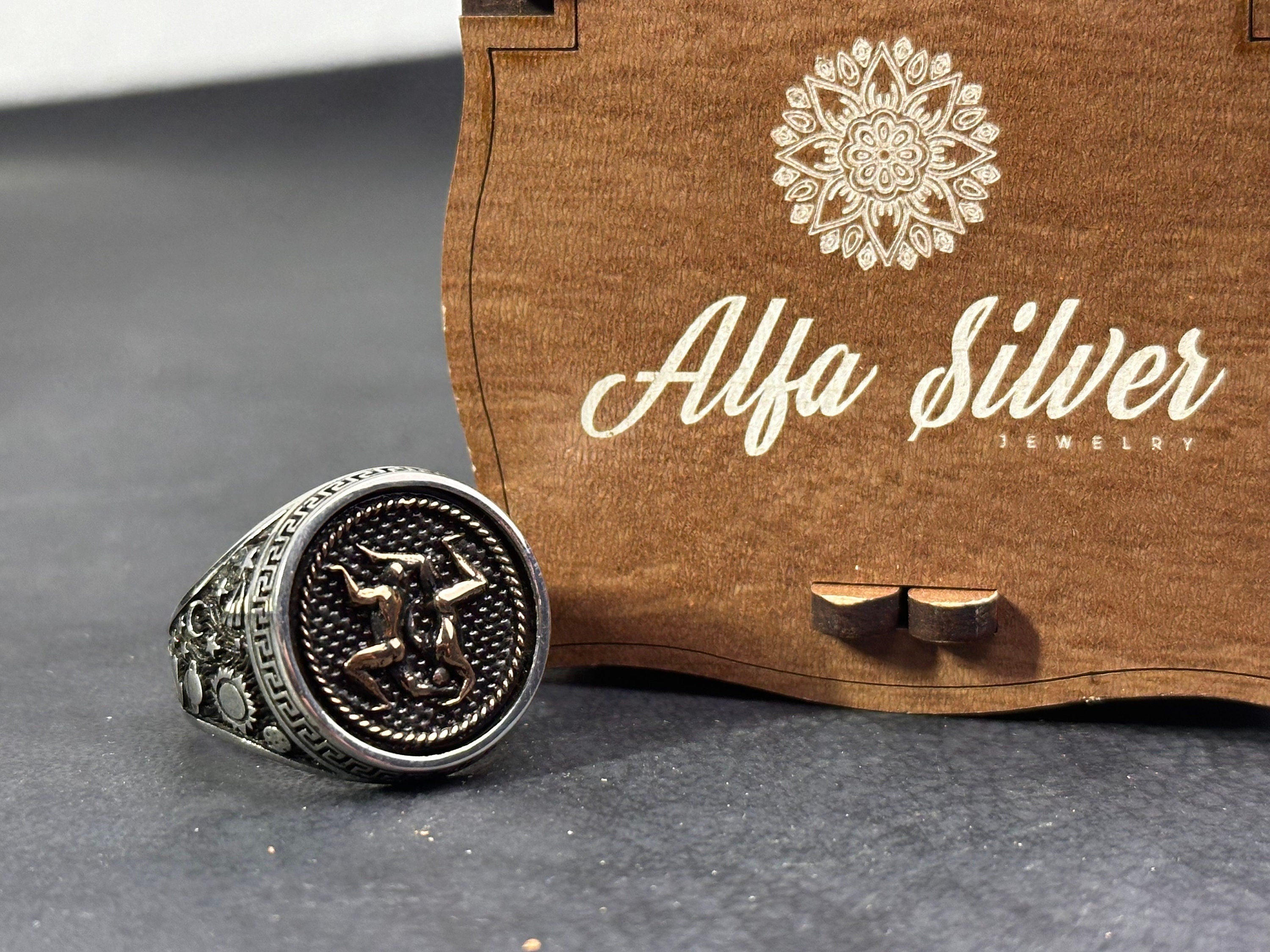 Sterling Silver Gemini Ring - Dainty Astrology Signet Band