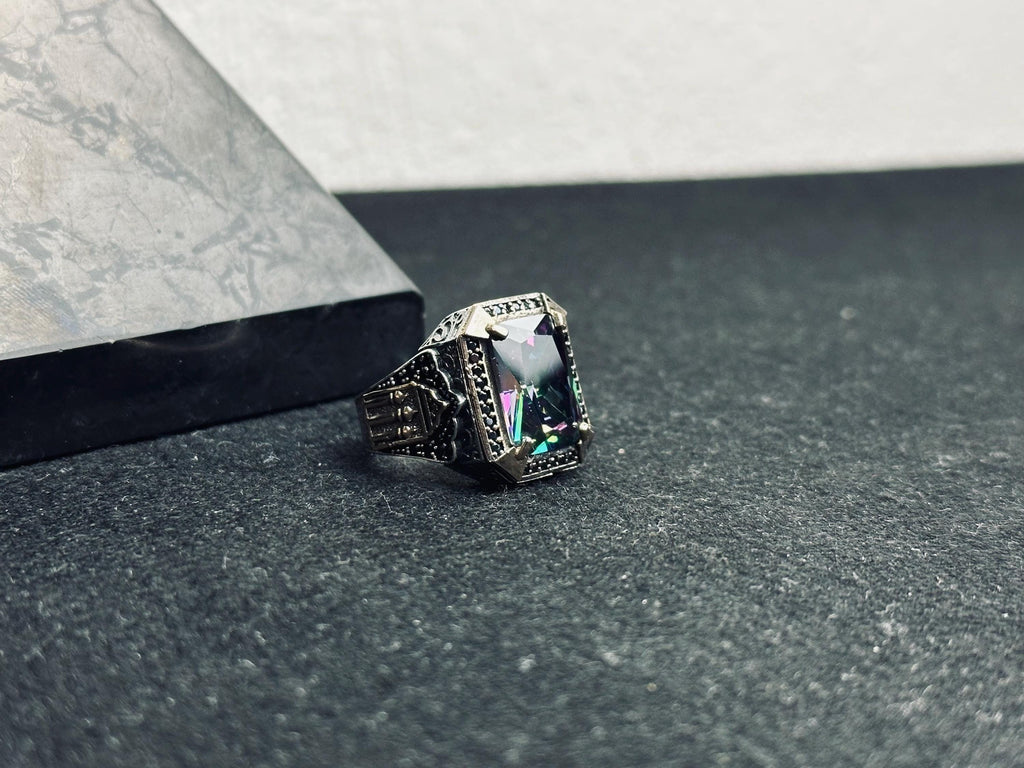 Mystic Topaz Sterling Silver Ring, Square Cut (Men's Statement)
