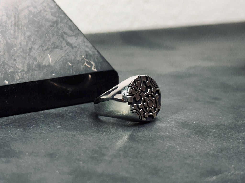 Gearwheel Ring: Men's Sterling Silver Statement (Handmade Sizes)