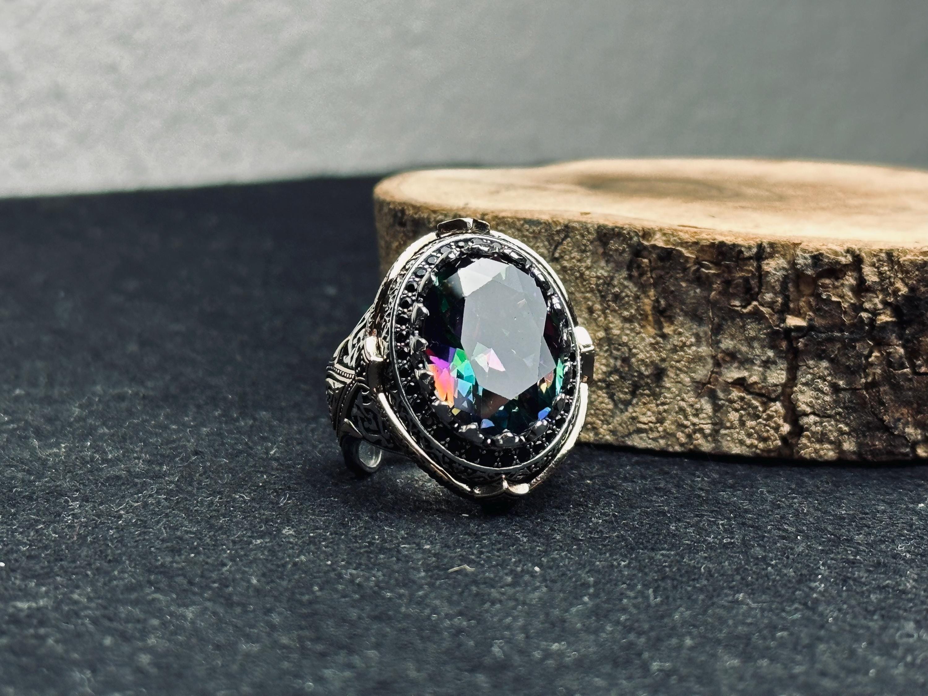 Sterling Silver Mystic Topaz Ring - Handmade Statement Piece